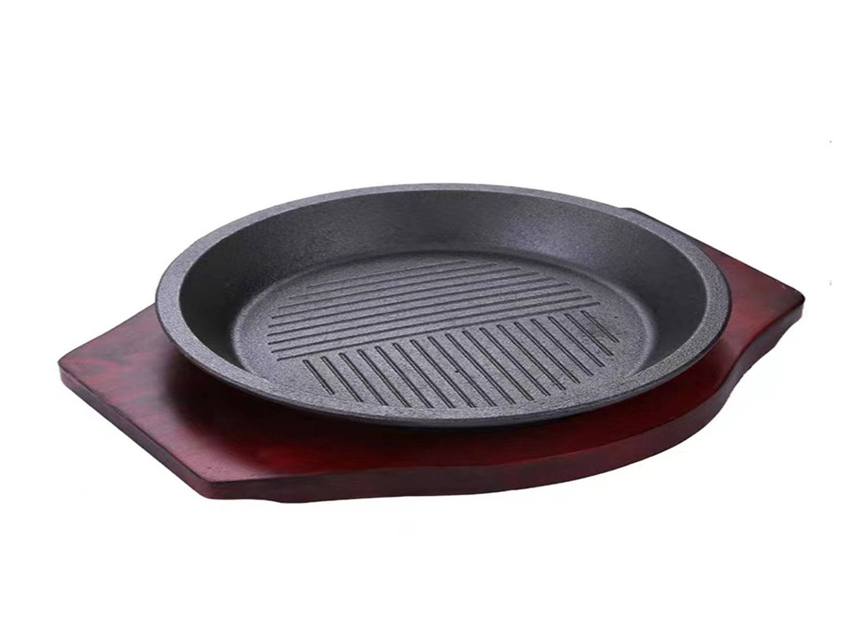 Cast Iron sizzling plate with wooden base (CIP-24) - Chefcoca