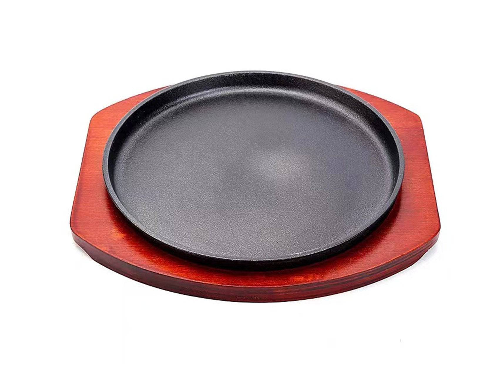 Teppanyaki Grill Pan BBQ Grilling Pan with Wooden Base(20cm-28cm) - Chefcoca