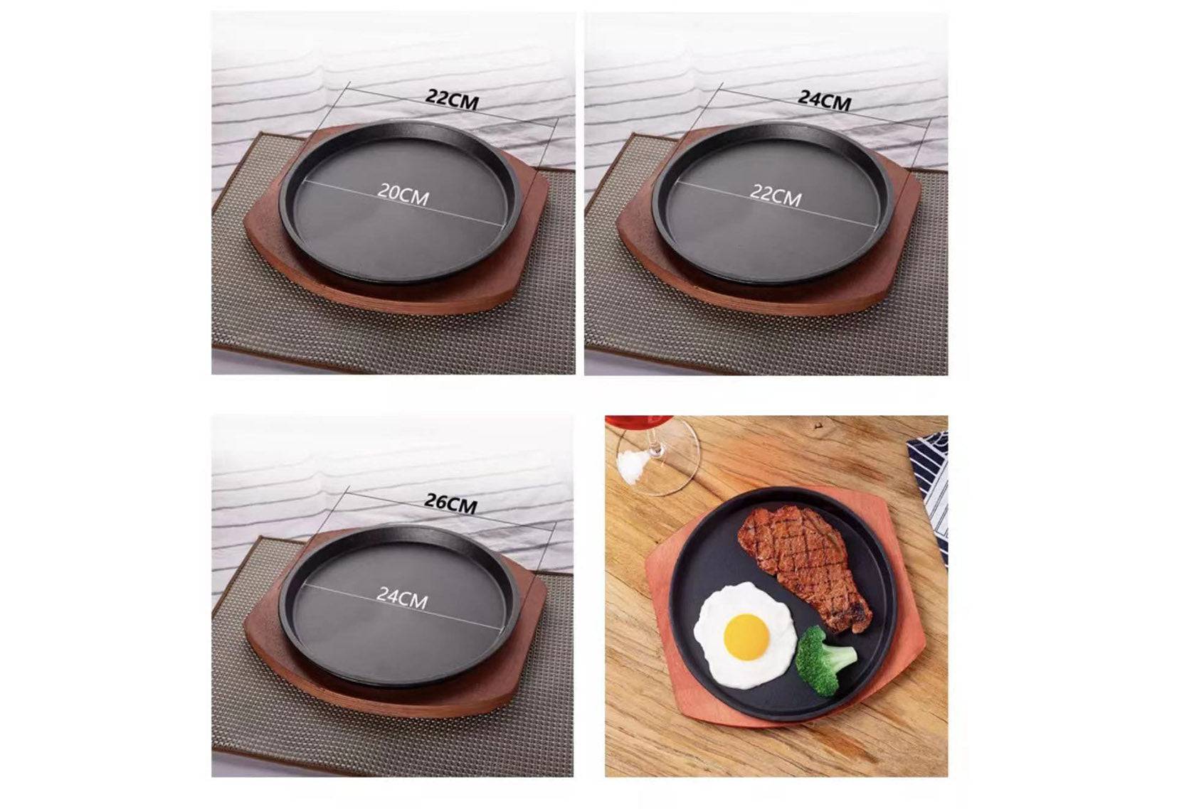 Teppanyaki Grill Pan BBQ Grilling Pan with Wooden Base(20cm-28cm) - Chefcoca