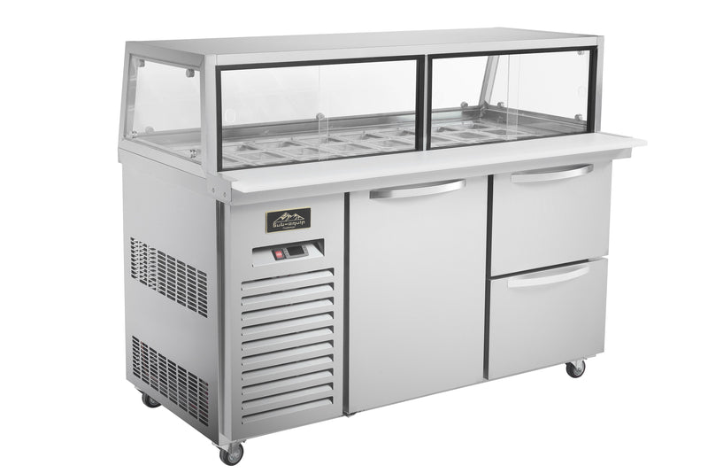 Sub-equip CUSC-60G-2D 60" 1 Door Sandwich Prep Table with Sneeze Guard and 2 Drawers