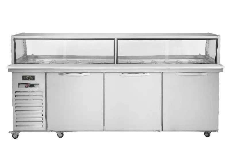 Sub-equip CUSC-84G 84" 3 Door Sandwich Prep Table with Sneeze Guard - Chefcoca