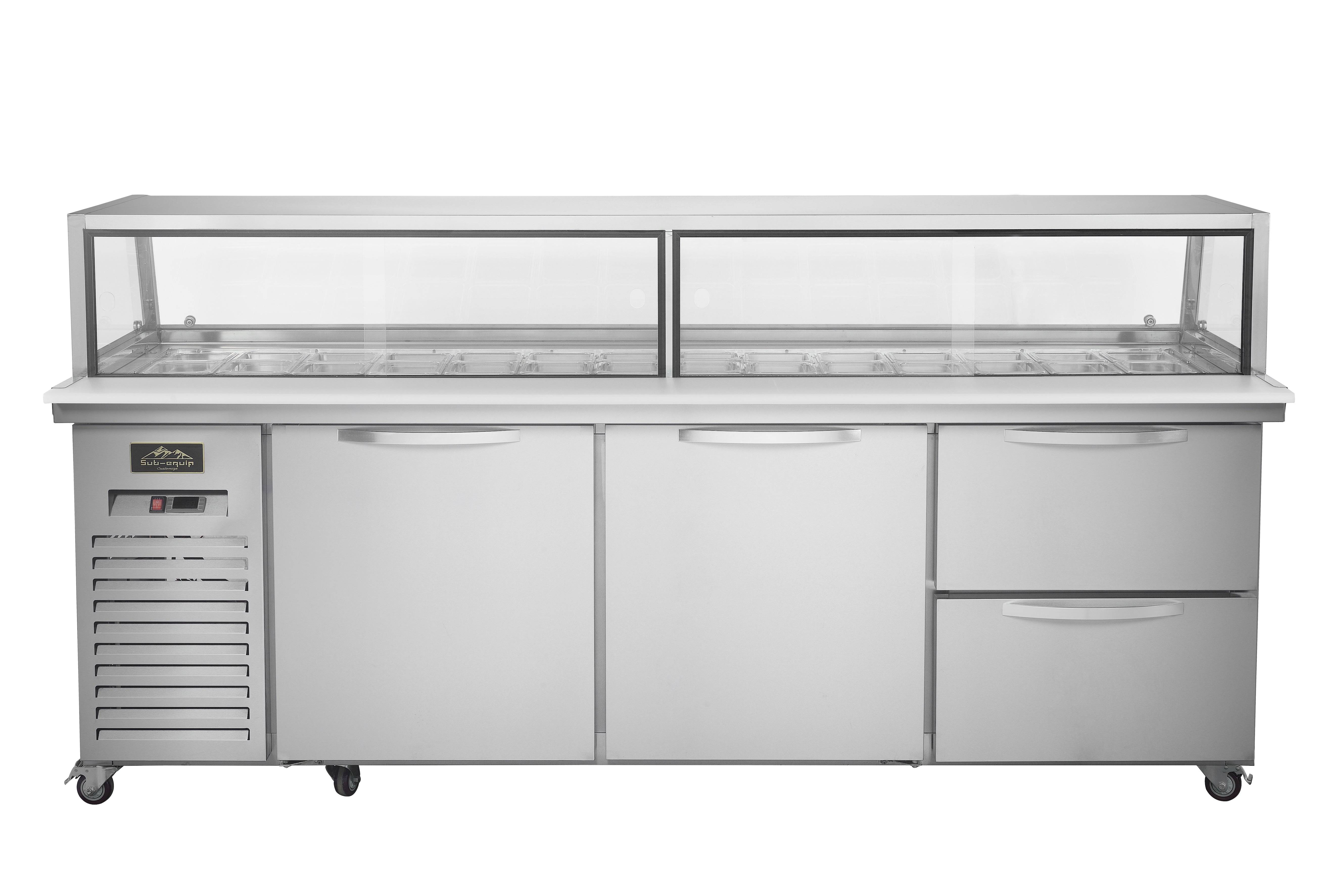 Sub-equip CUSC-84G-2D 84" 2 Door Sandwich Prep Table with Sneeze Guard and 2 Drawers - Chefcoca