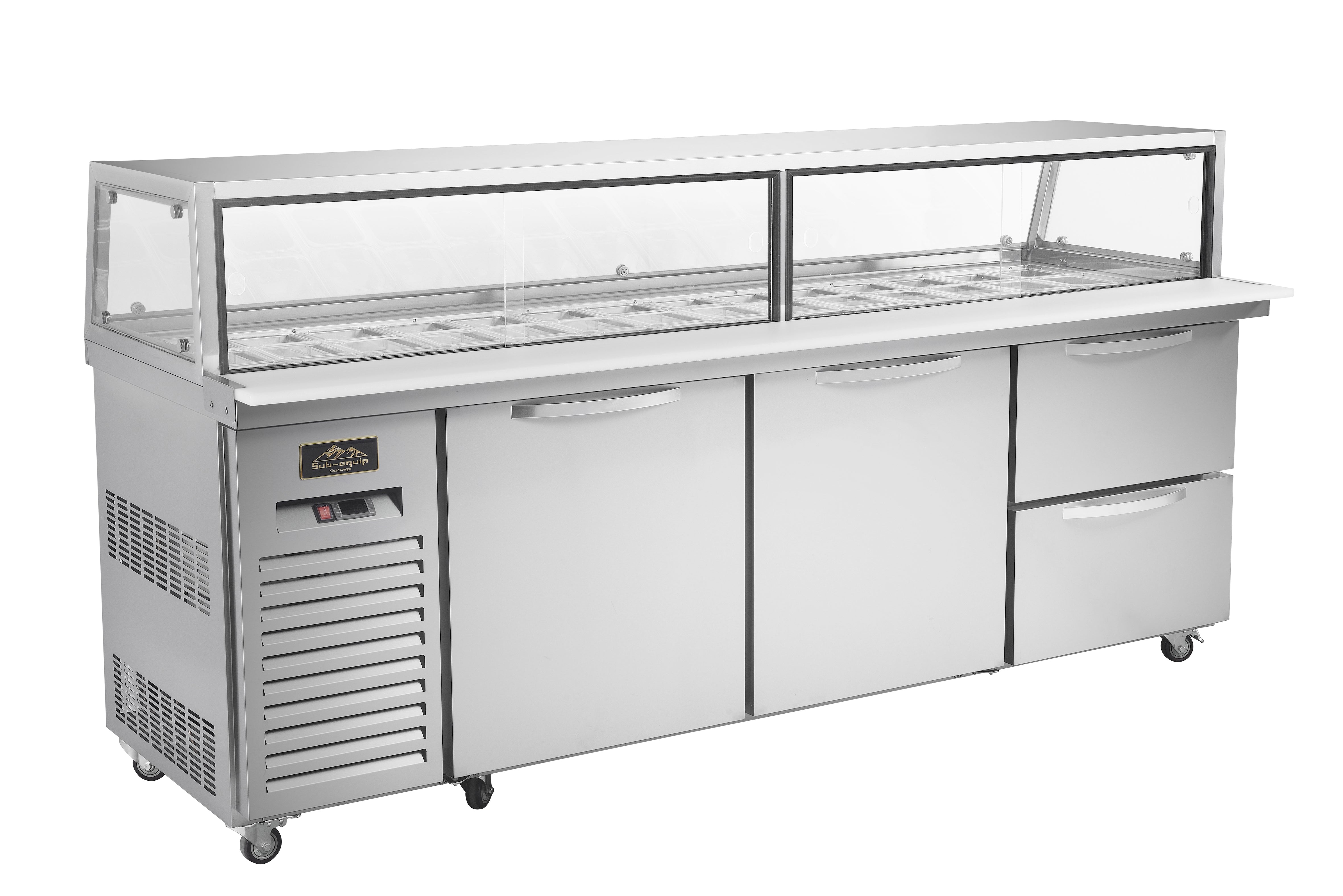 Sub-equip CUSC-94G-2D 94" 2 Door Sandwich Prep Table with Sneeze Guard and 2 Drawers - Chefcoca