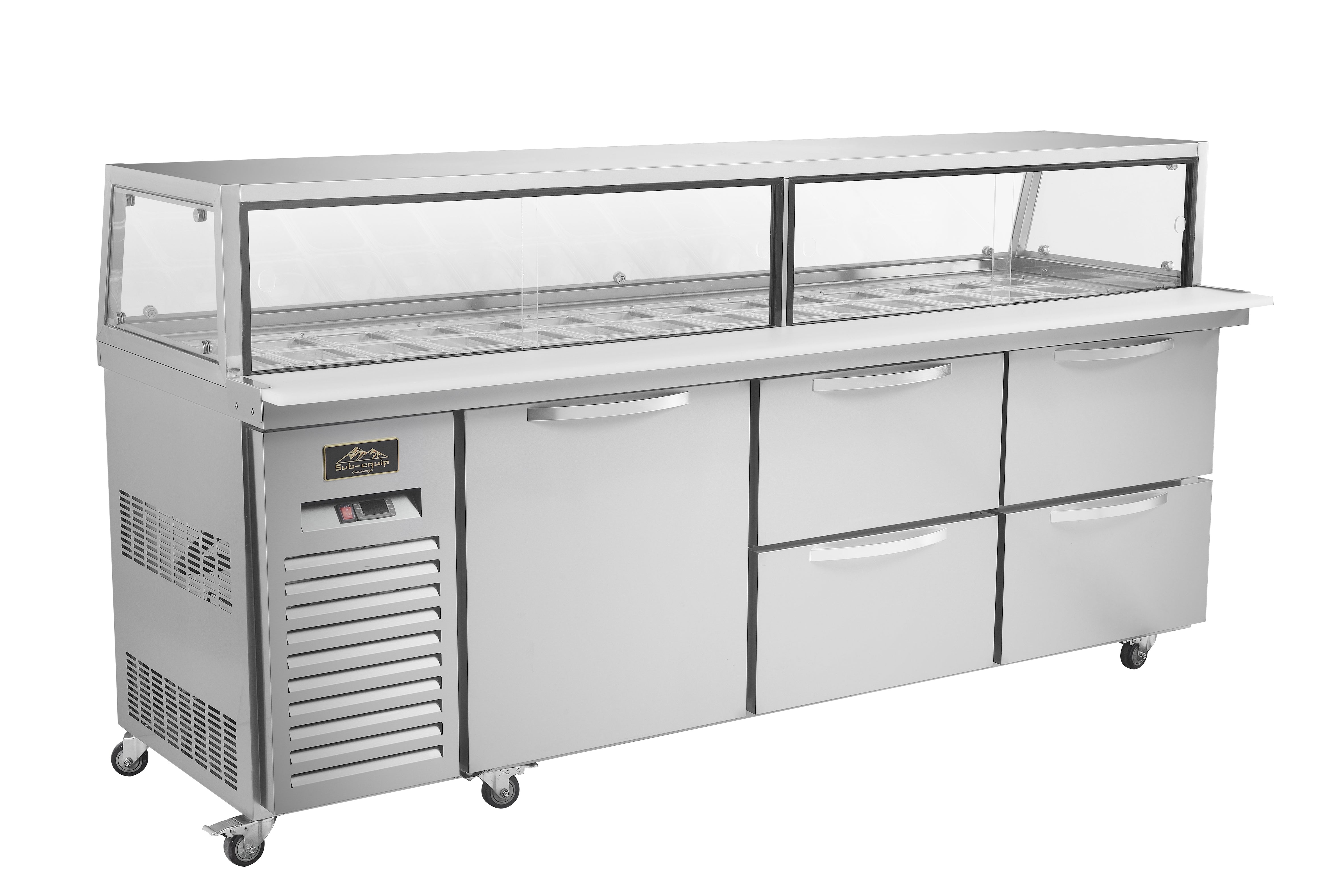 Sub-equip CUSC-84G-4D 84" 1 Door Sandwich Prep Table with Sneeze Guard and 4 Drawers - Chefcoca