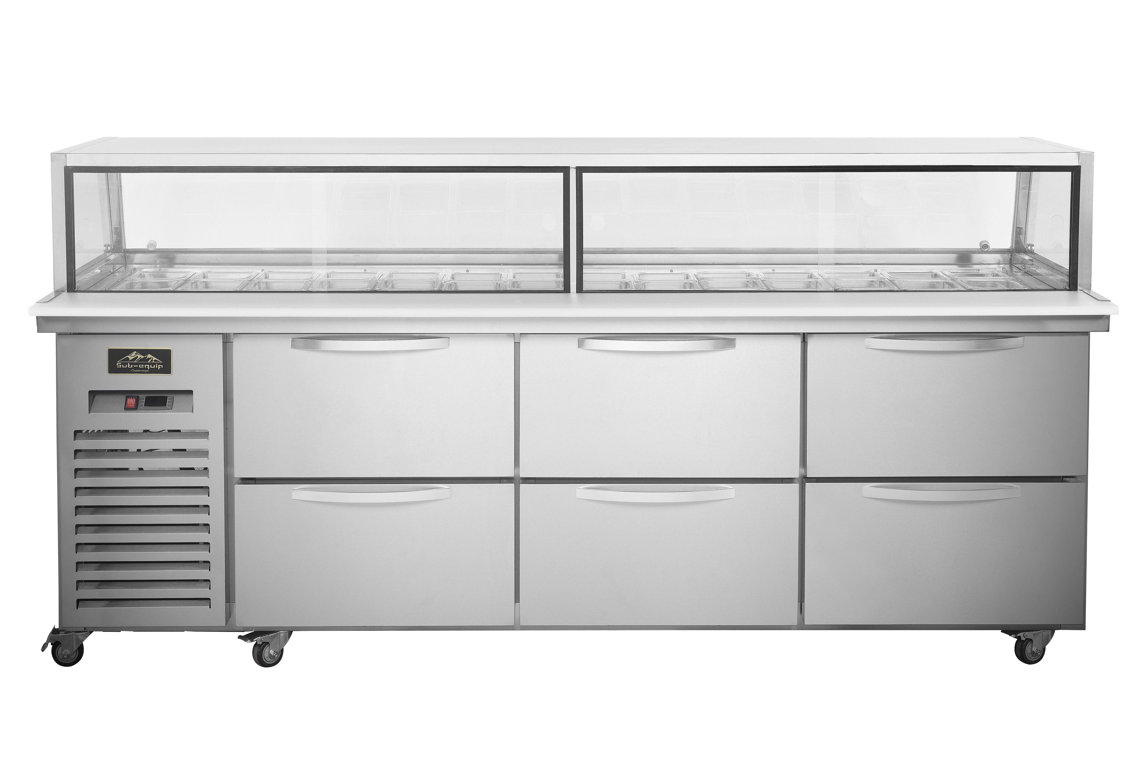 Sub-equip CUSC-94G-6D 94" Sandwich Prep Table with Sneeze Guard and 6 Drawers - Chefcoca