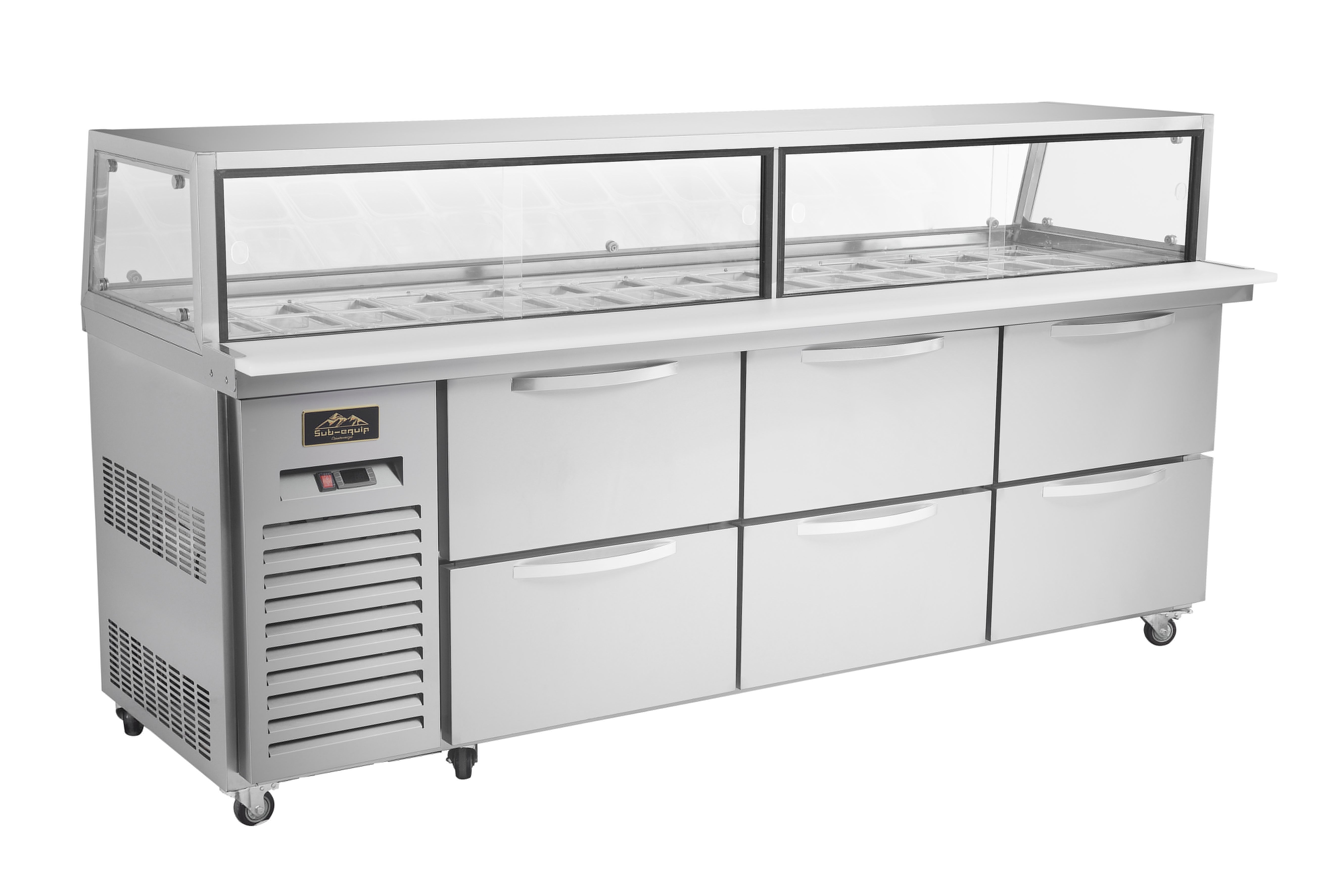 Sub-equip CUSC-94G-6D 94" Sandwich Prep Table with Sneeze Guard and 6 Drawers - Chefcoca