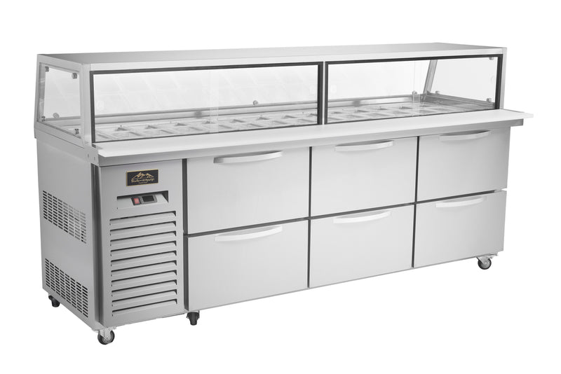 Sub-equip CUSC-94G-6D 94" Sandwich Prep Table with Sneeze Guard and 6 Drawers