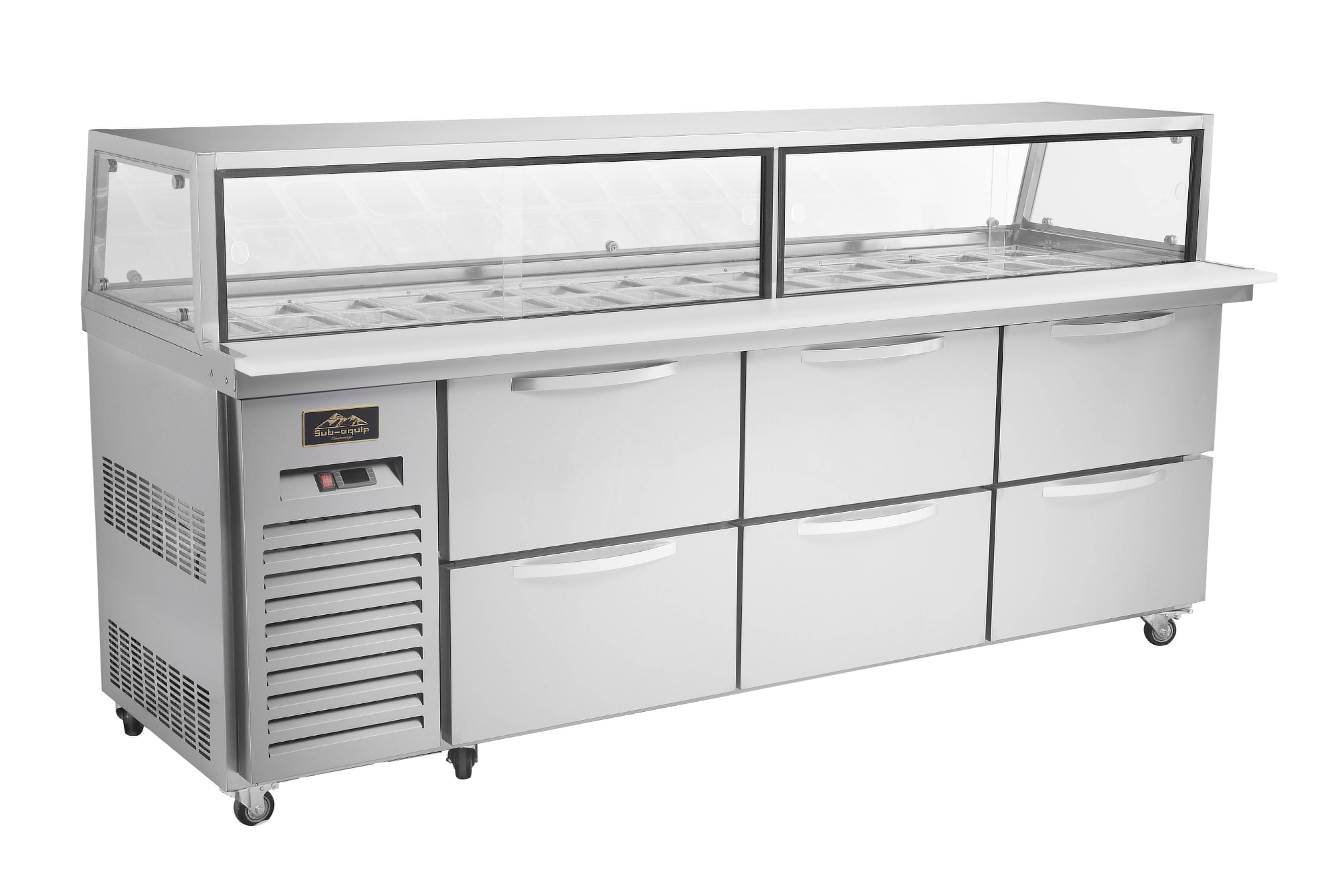 Sub-equip CUSC-84G-6D 84" Sandwich Prep Table with Sneeze Guard and 6 Drawers - Chefcoca