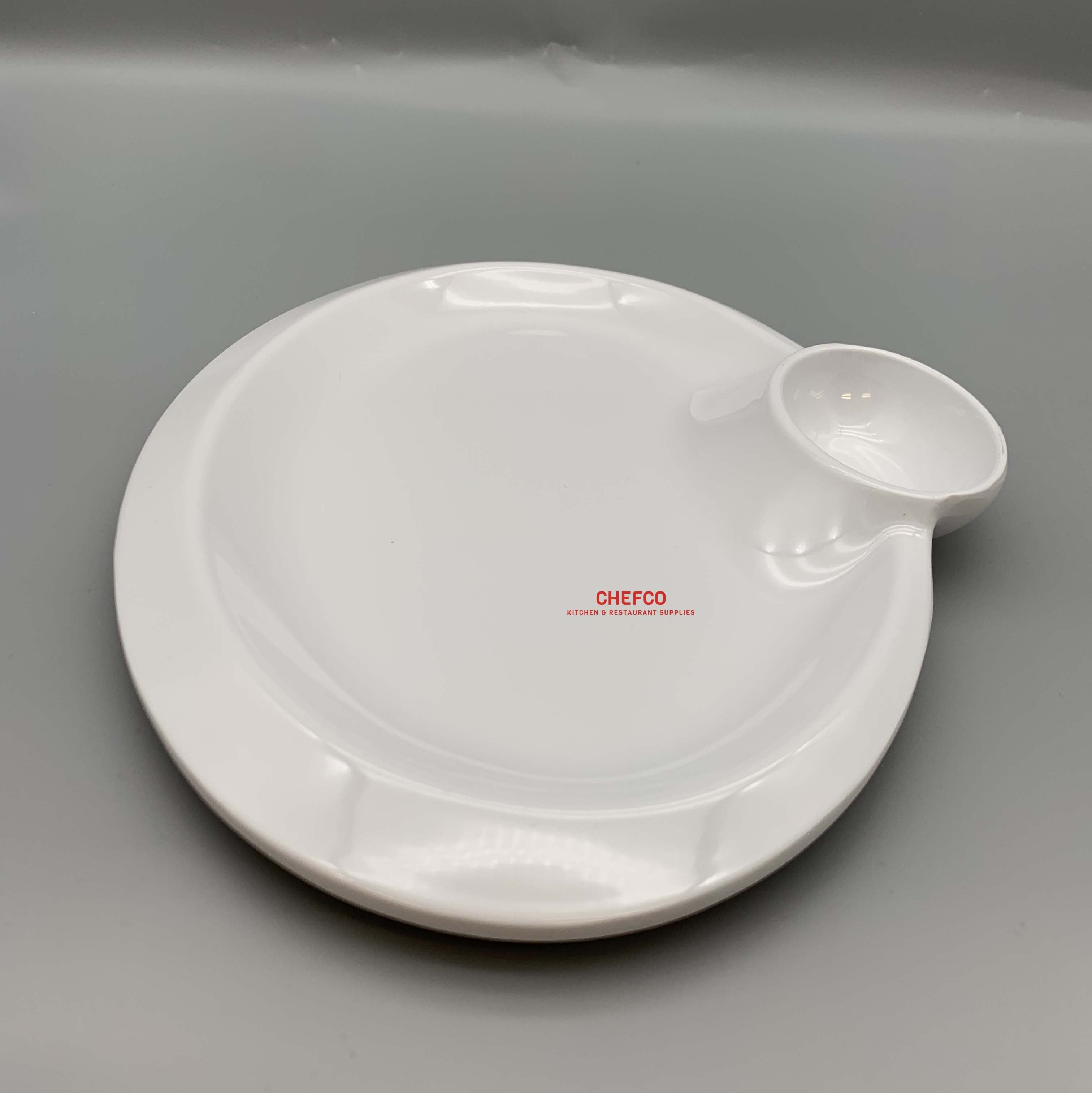 White Two Compartment Melamine Plate (D2033) - Chefcoca