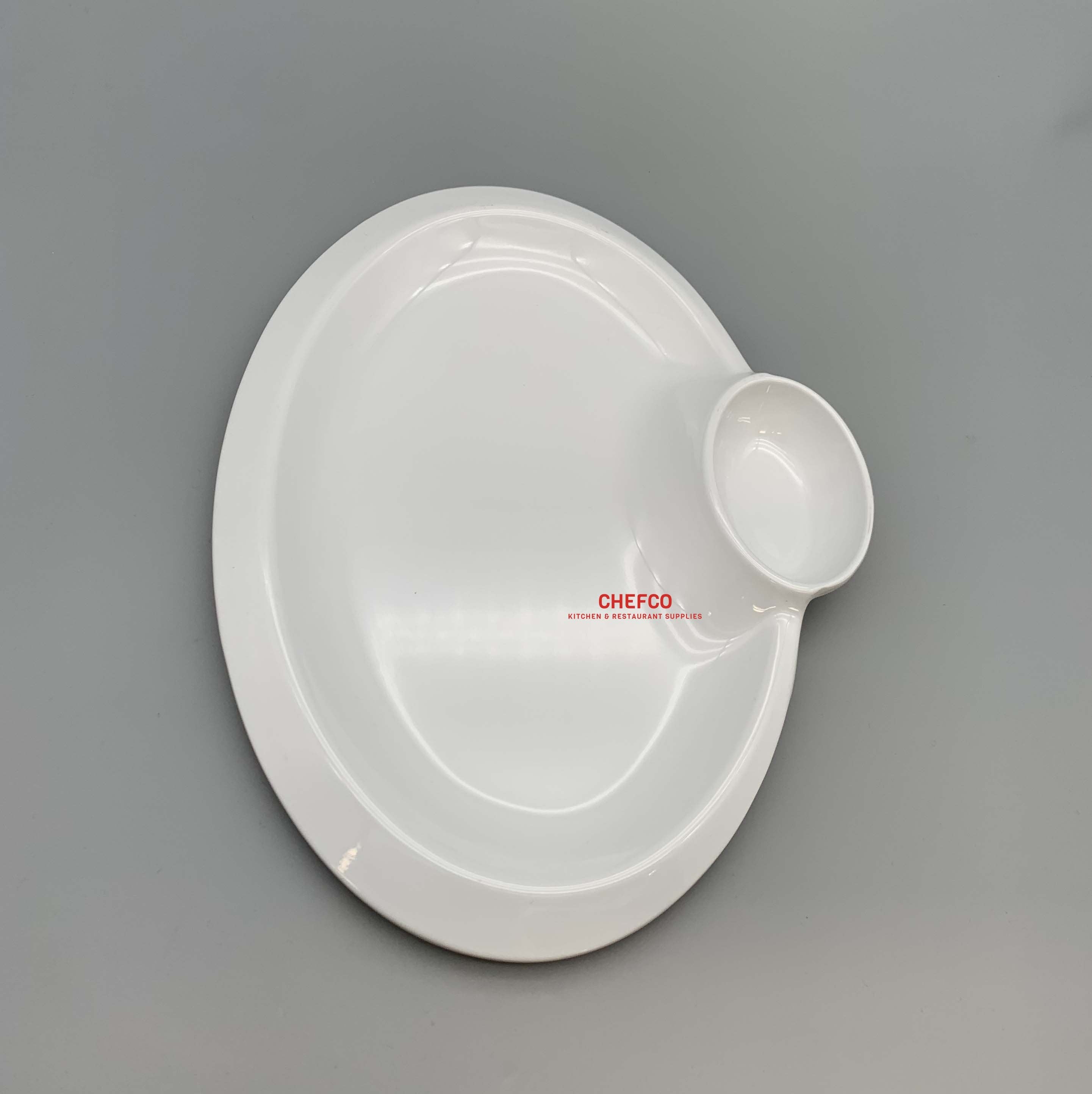 White Two Compartment Melamine Plate (D2033) - Chefcoca