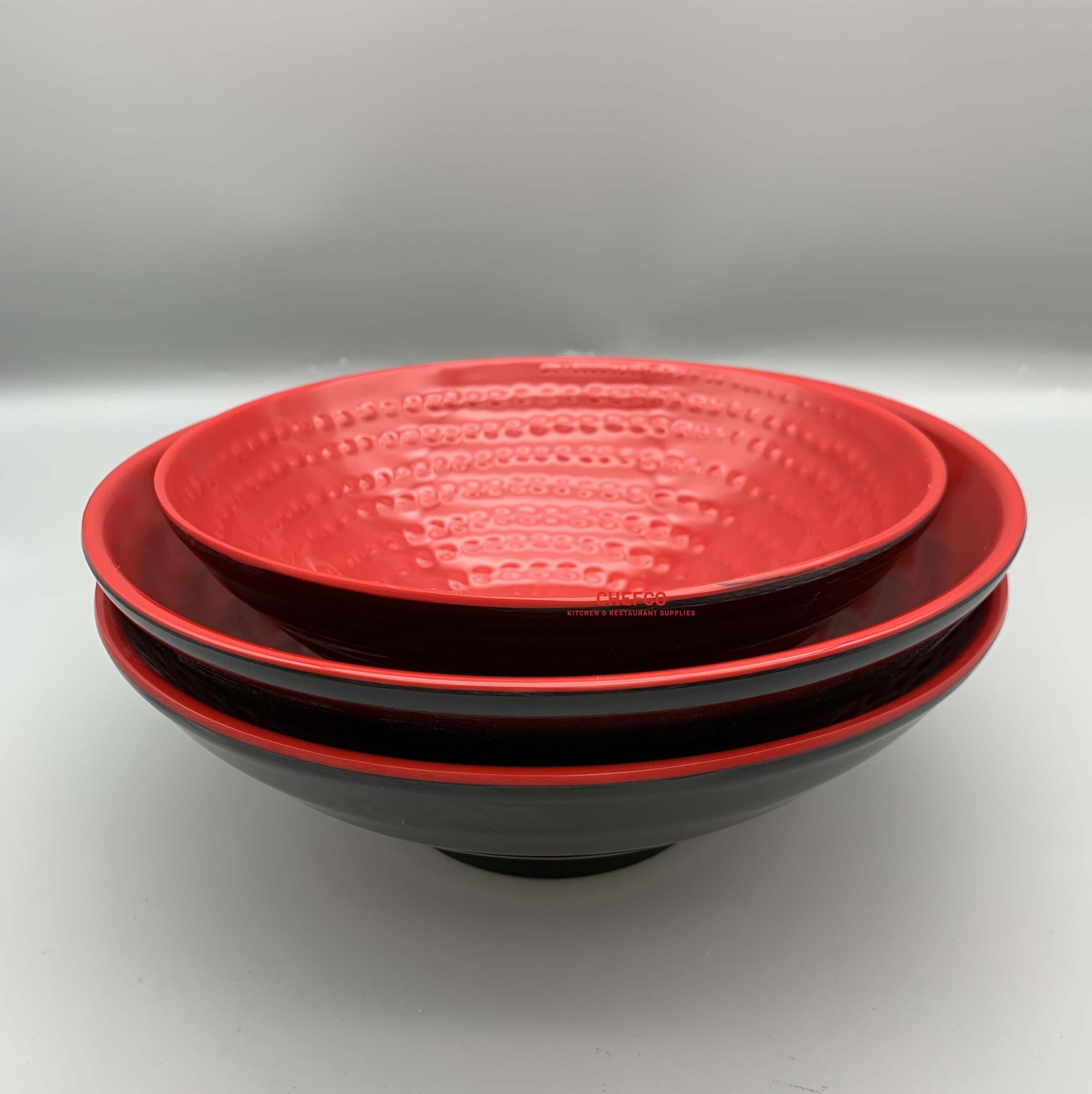 Black and Red Melamine Ramen Bowl with Engraved Pattern (DT3076-DT3078) - Chefcoca