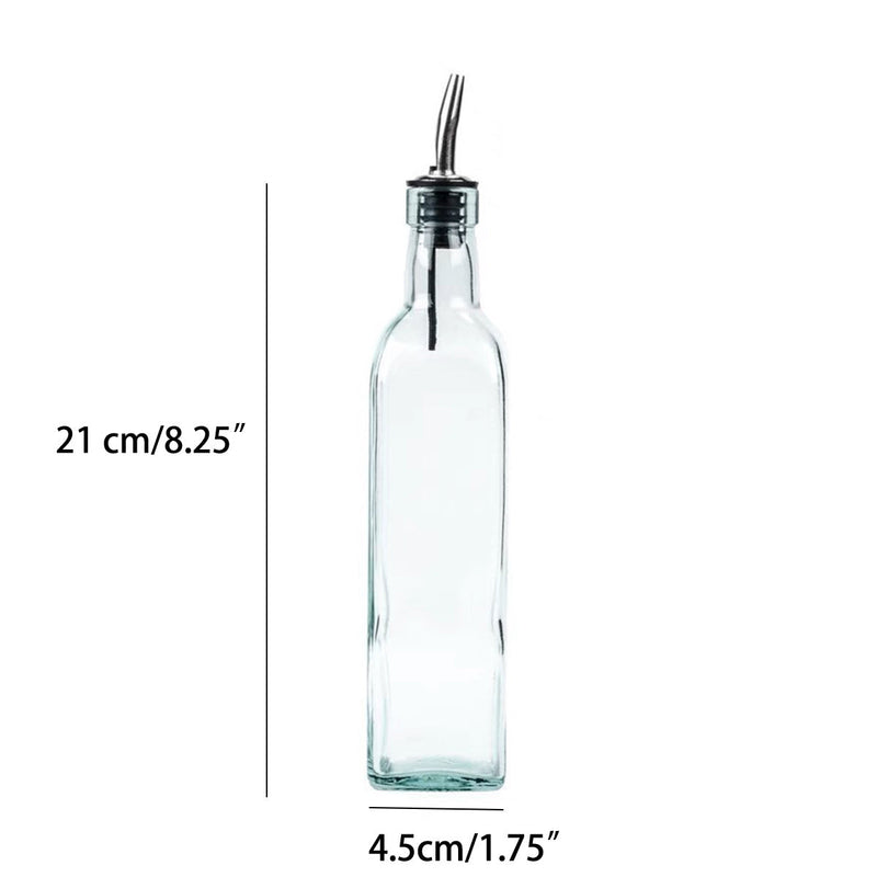 Square Tall Glass Bottle W/Stainless Steel Pourer Spout