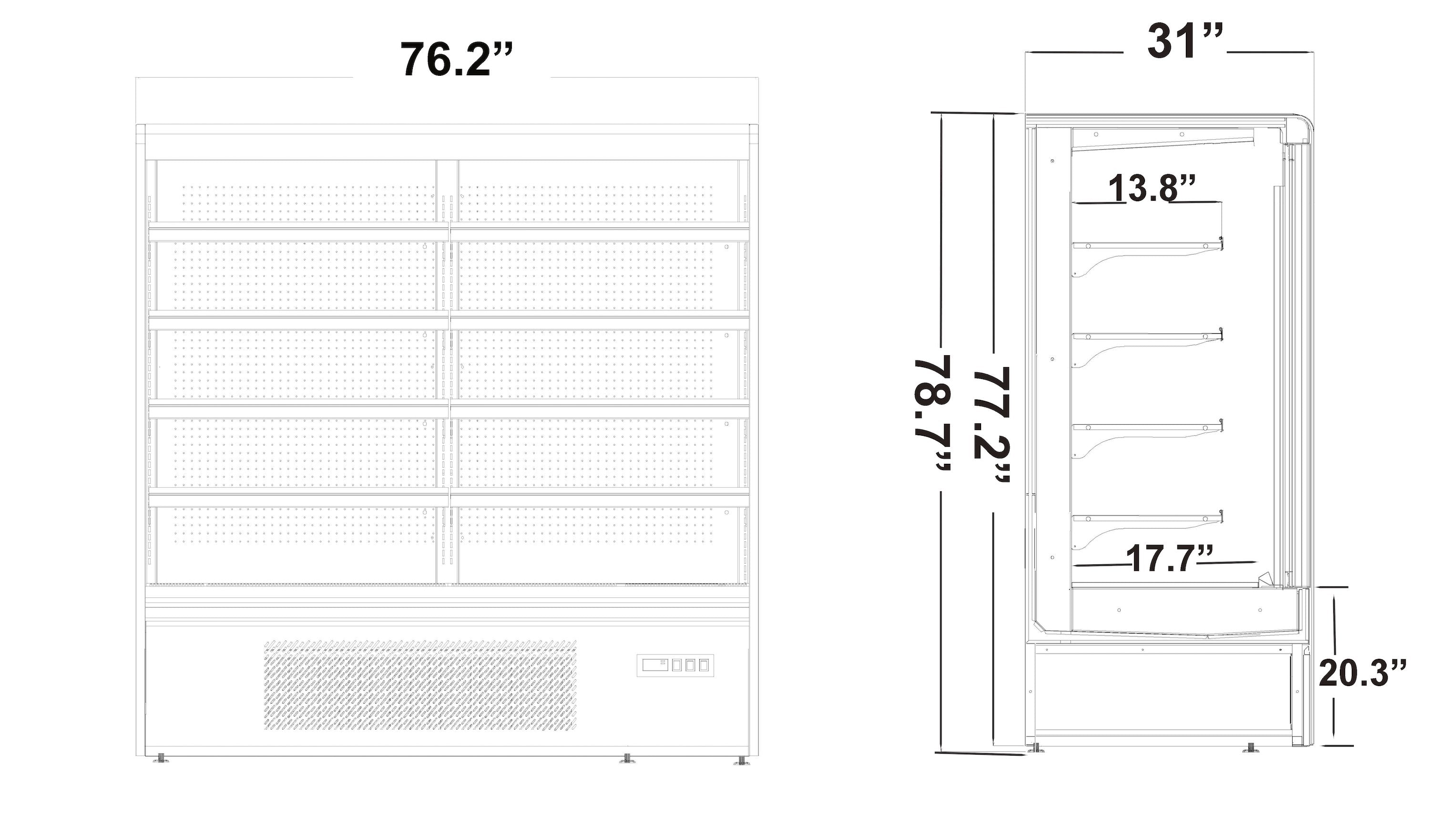 31" Deep Grab & Go Open Display Case, 76.2" Wide Refrigerator - Chefcoca