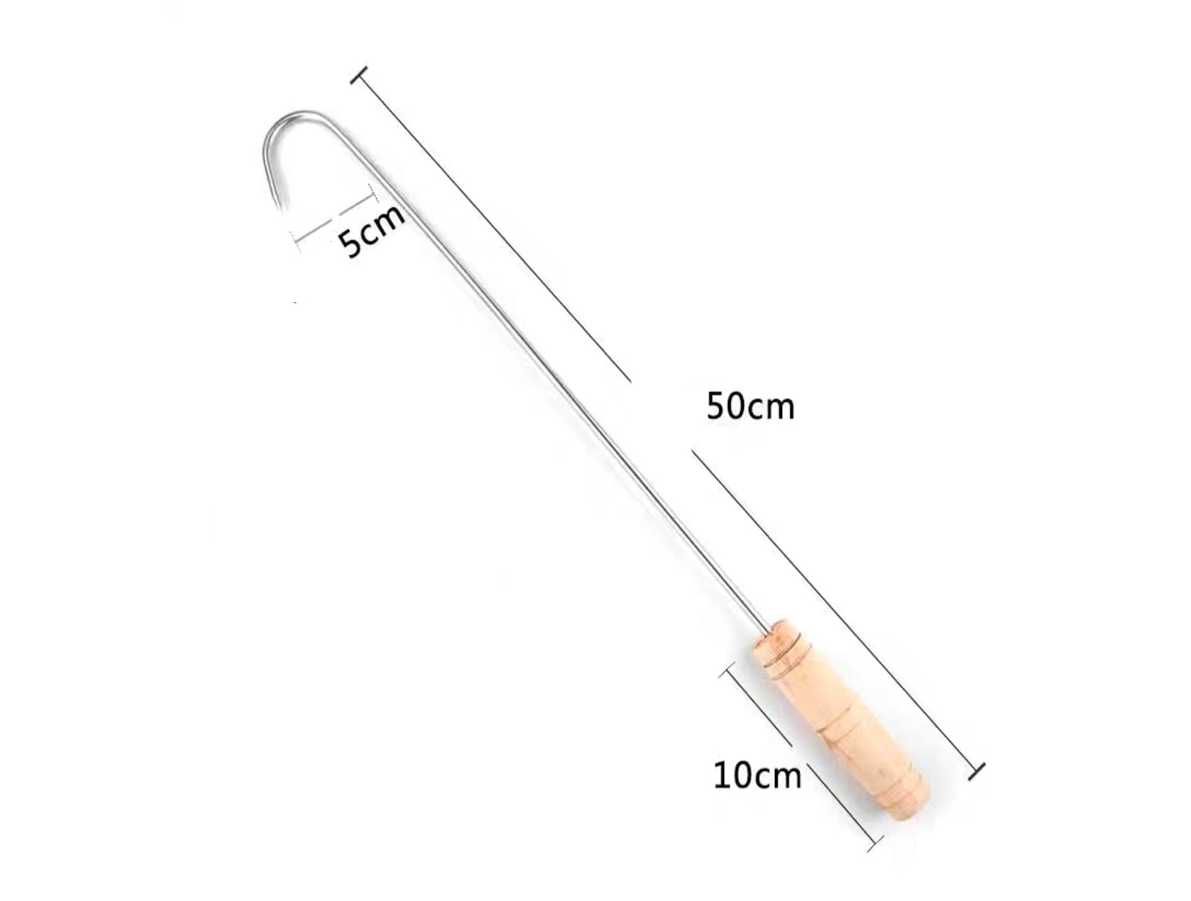 Long 18-22" Barbecue Stainless Steel Hook (Steel or Wooden Handle) - Chefcoca