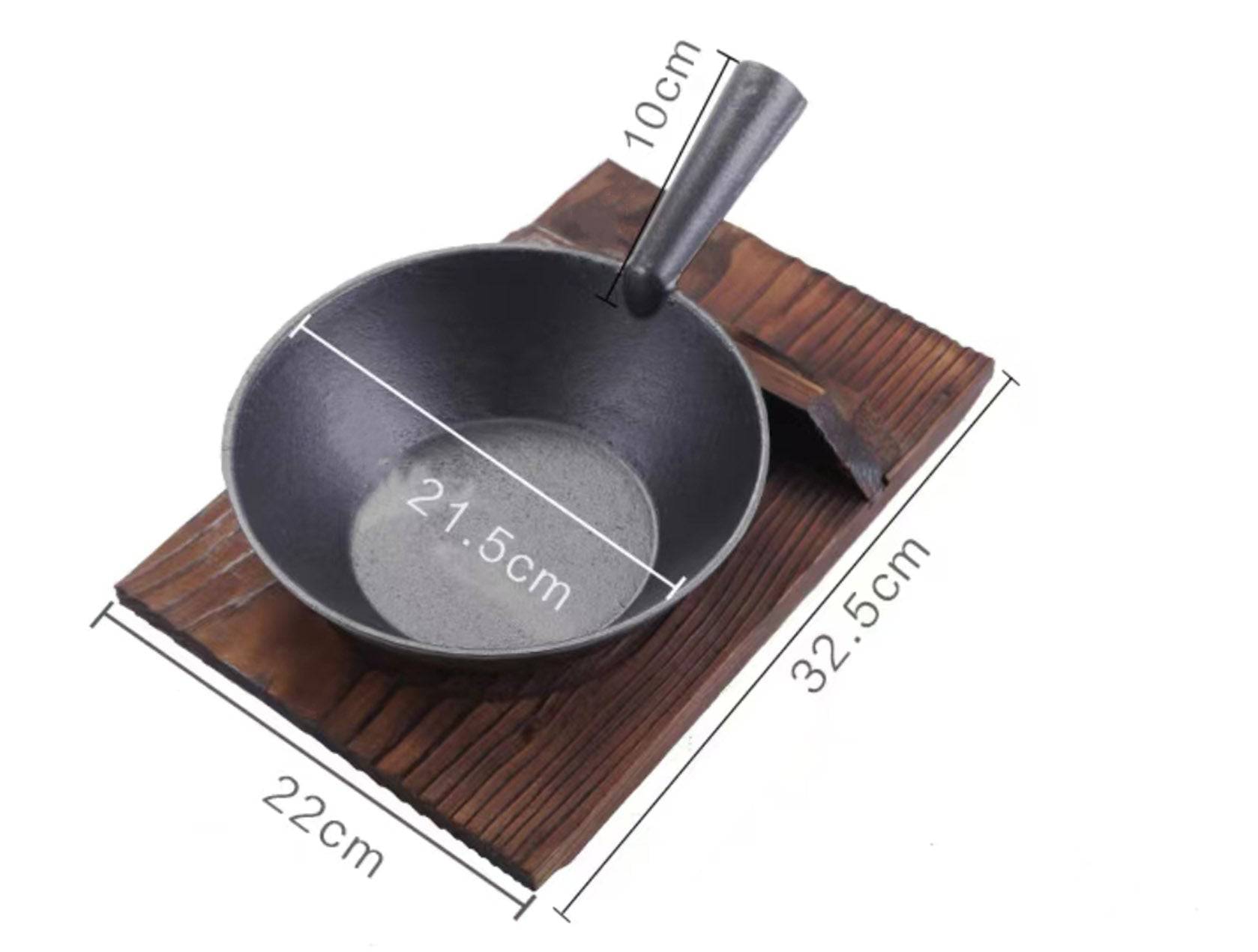 Cast Iron Platter with Wooden Base - Chefcoca