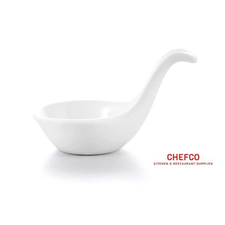 White Melamine Sauce Dish with Hooked Handle (J167001) - Chefcoca