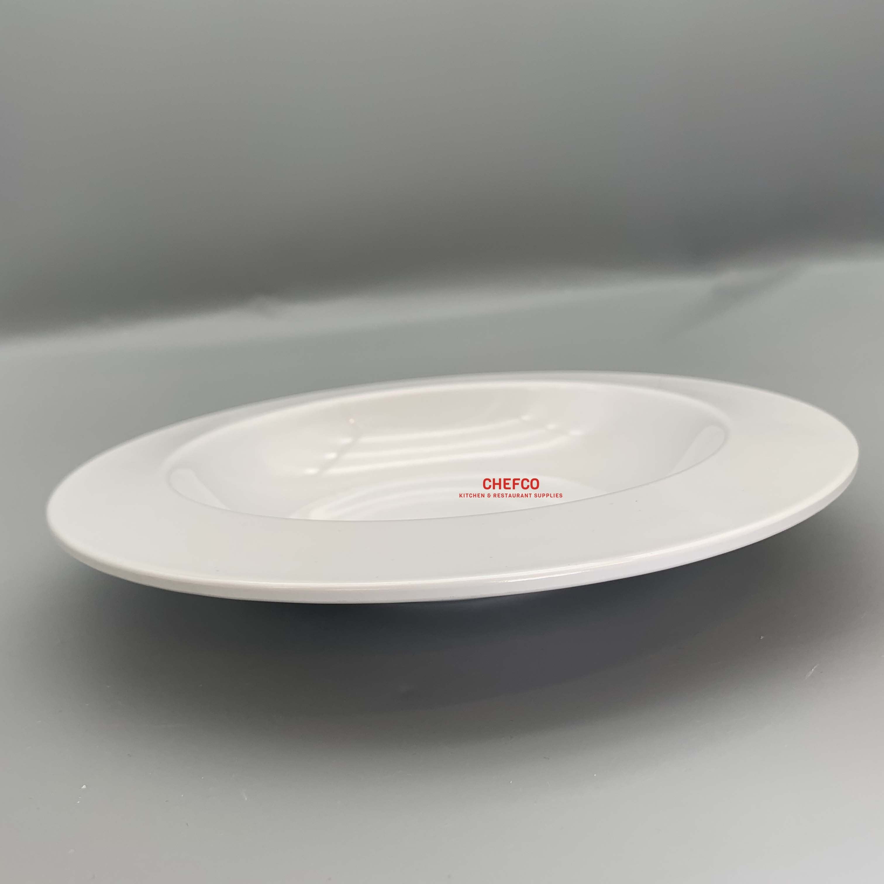 White Flat Rim Melamine Dinner Plate (J226640) - Chefcoca