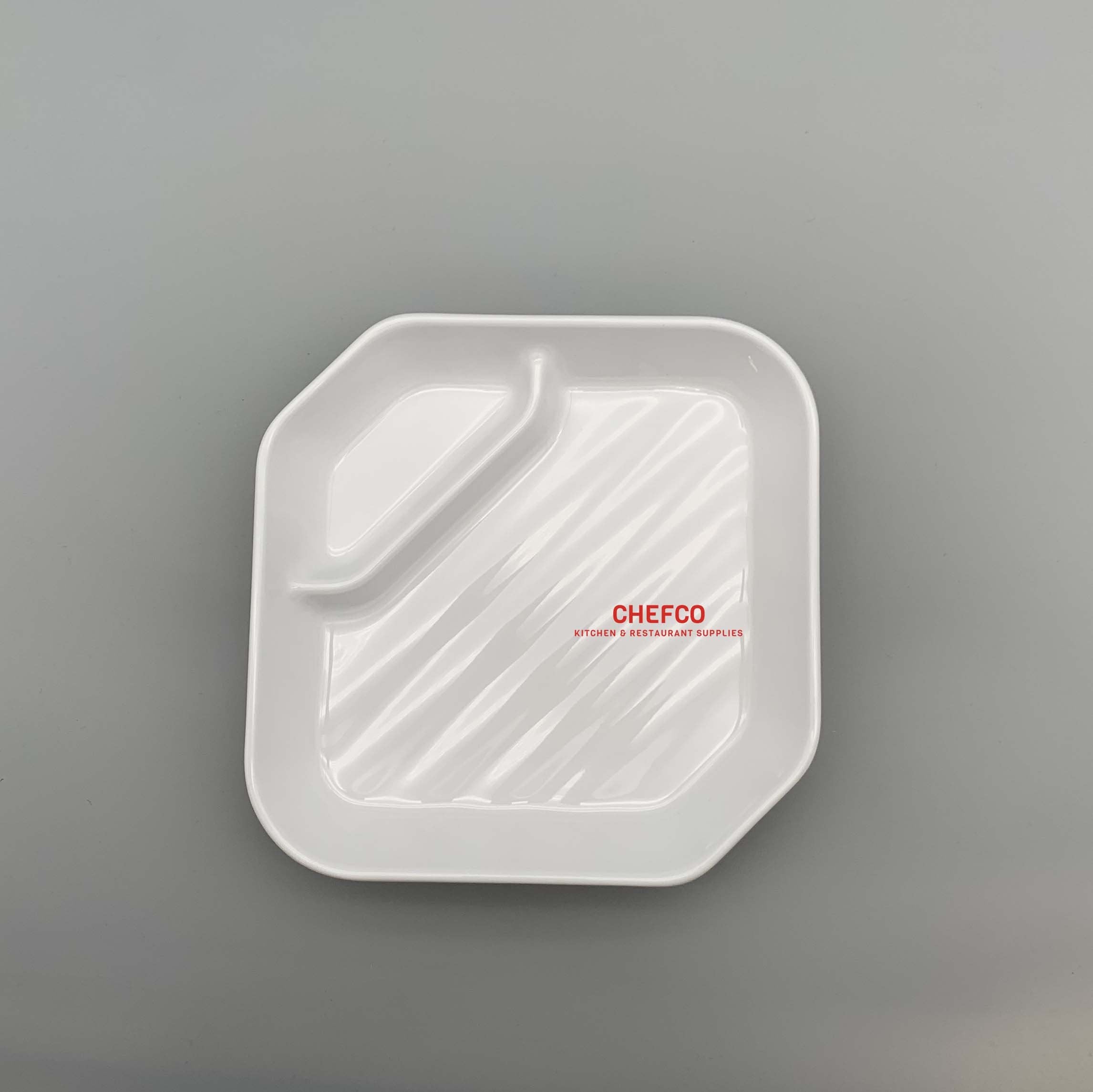Square Melamine Plate with Sauce Compartment (J428970) - Chefcoca