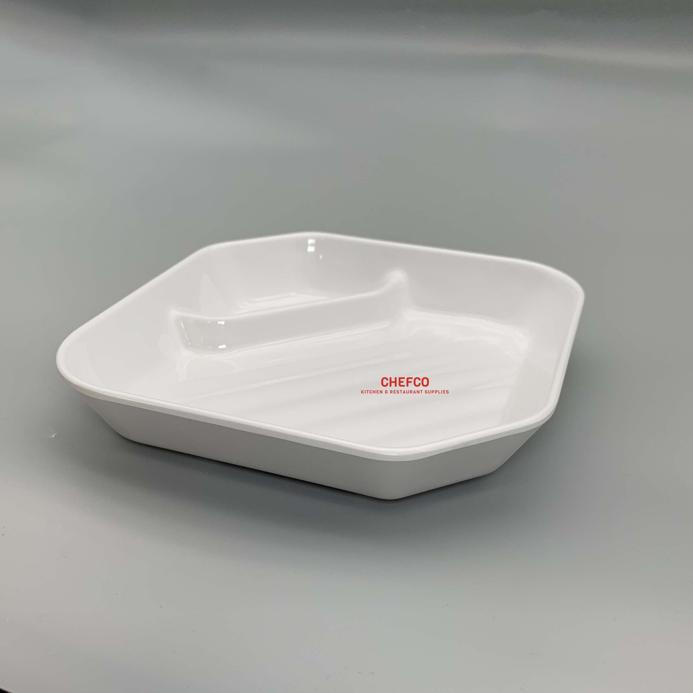Square Melamine Plate with Sauce Compartment (J428970) - Chefcoca