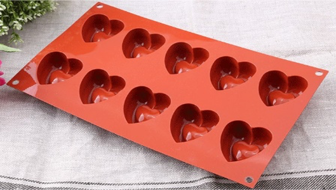Red Silicone 10 Compartment Heart Shaped Molds