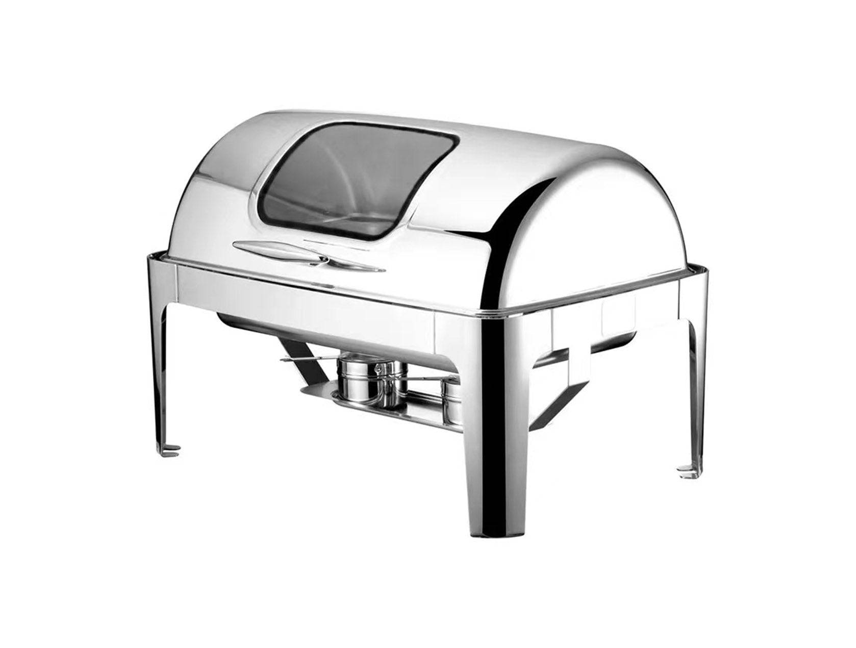 9 L. Mirror Finish Stainless Steel Roll Top Chafer - Chefcoca