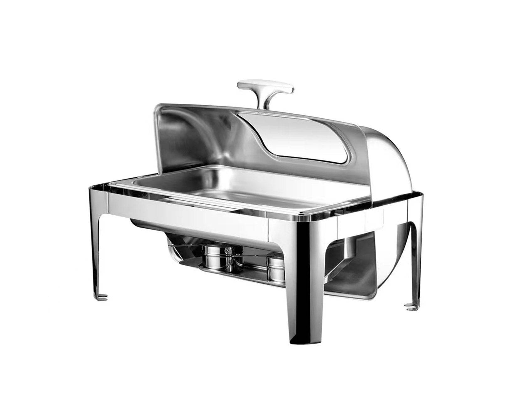 9 L. Mirror Finish Stainless Steel Roll Top Chafer - Chefcoca
