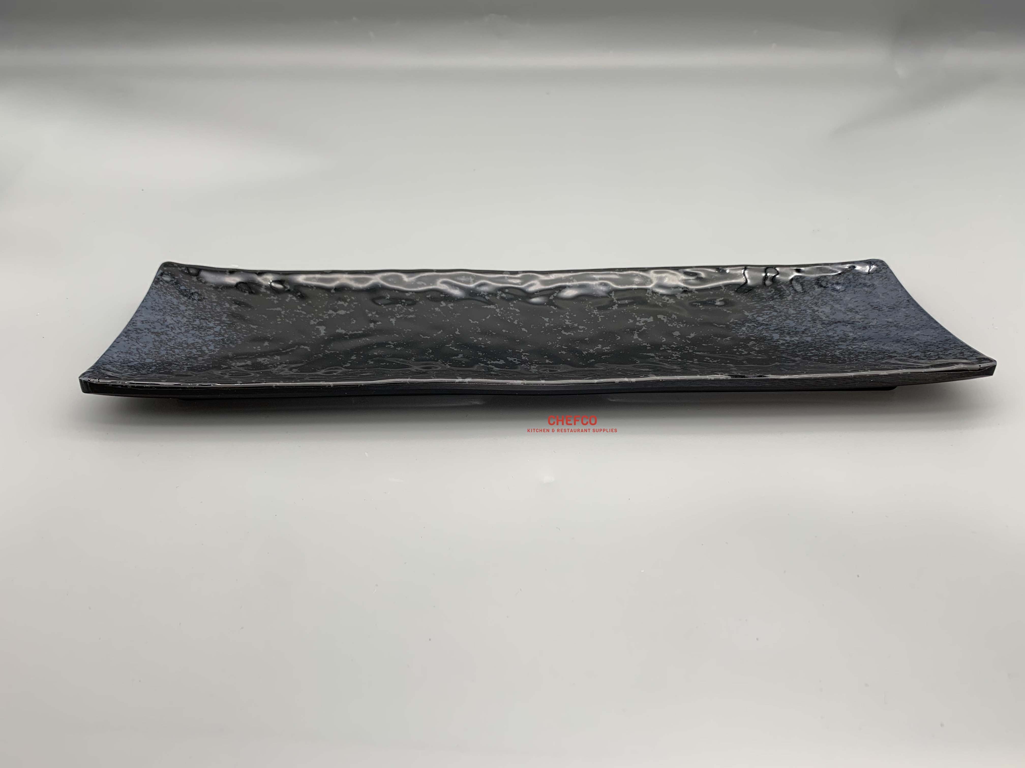 Hammered Glossy Dark Blue and Black Melamine Plate (14.7" x 4.5") - Chefcoca