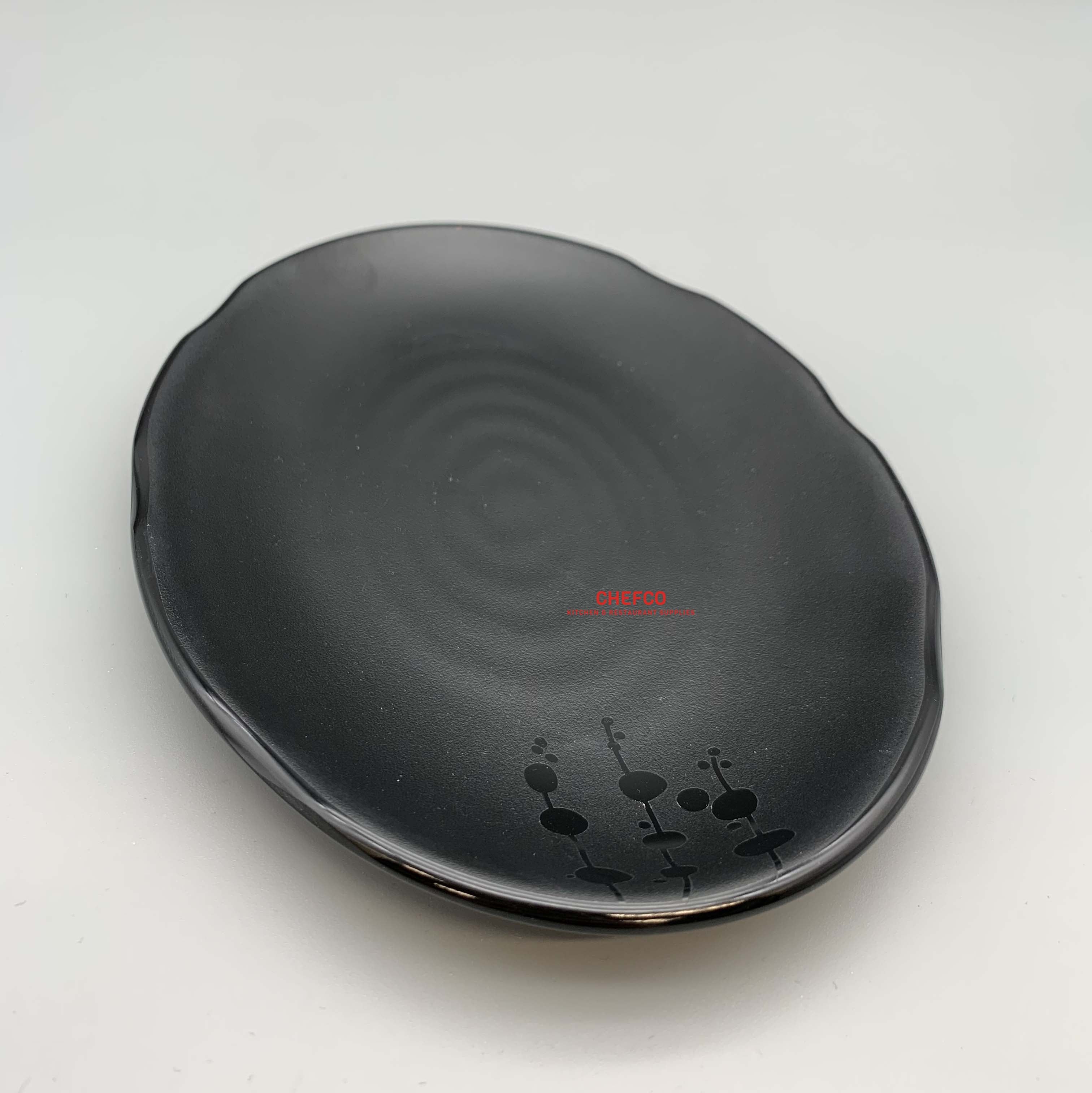 Matte Black Oval Plate with Embossed Pattern (MF2308F) - Chefcoca