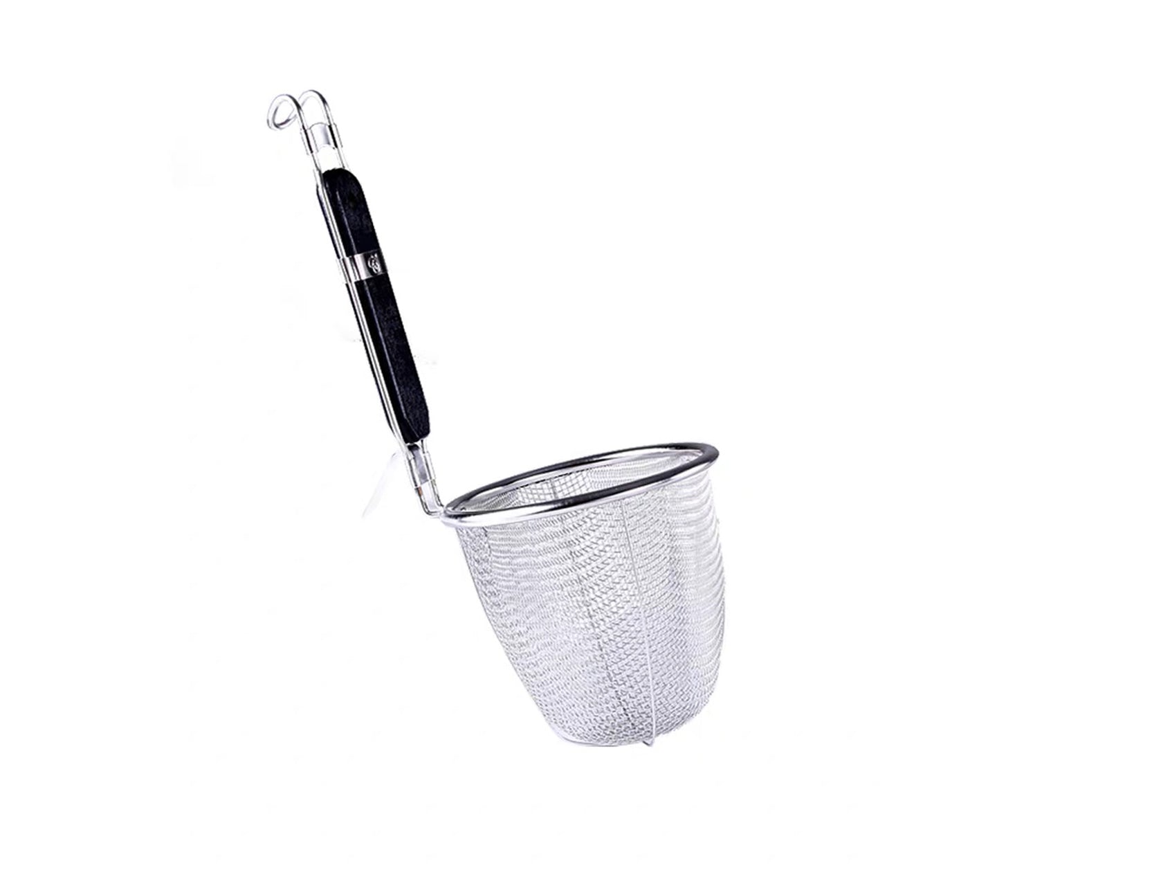 Extra Heavy Duty Stainless Steel Pasta Strainer, Black Wooden Handle (5.3"Dia x 5.5"H) - Chefcoca