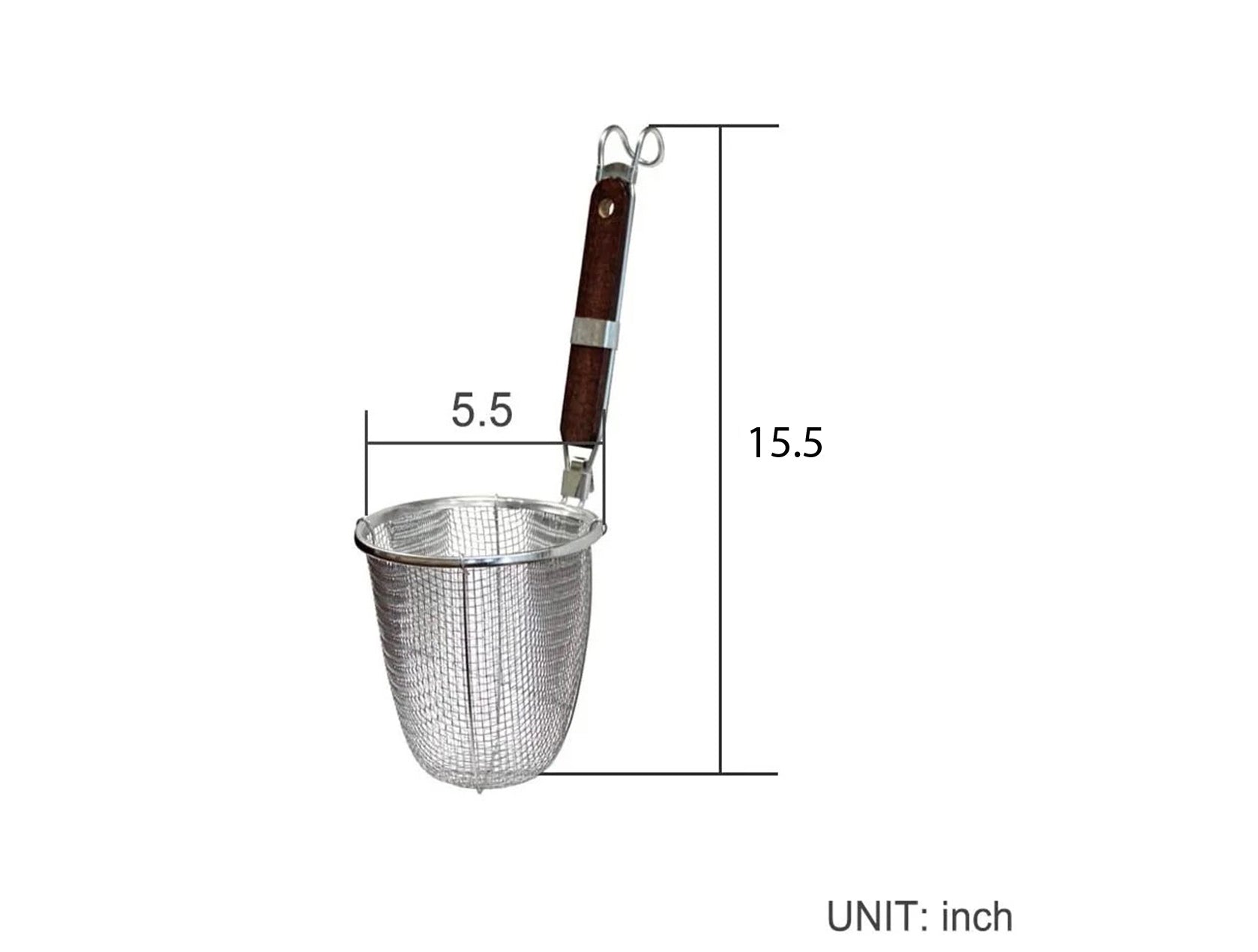 Extra Heavy Duty Stainless Steel Pasta Strainer, Red Wooden Handle (5.5"Dia x 7"H) - Chefcoca