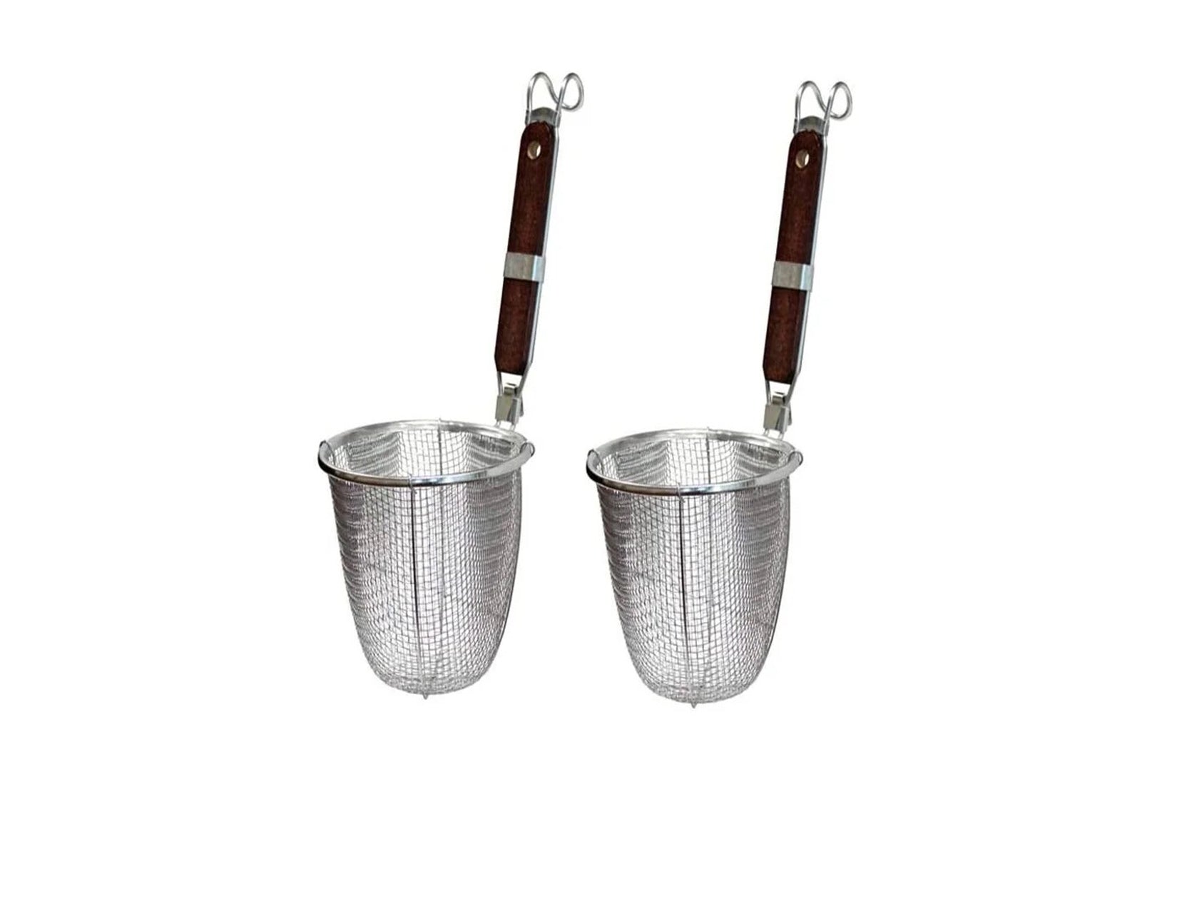 Extra Heavy Duty Stainless Steel Pasta Strainer, Red Wooden Handle (5.5"Dia x 7"H) - Chefcoca