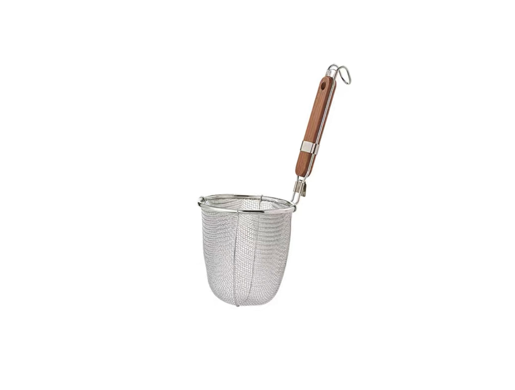 Extra Heavy Duty Stainless Steel Pasta Strainer, Natural Round Wooden Handle (5.5"Dia x 6"H) - Chefcoca