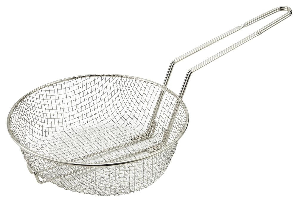 Nickel Plated Steel Culinary Basket with Medium Mesh (8" - 10" Dia.) - Chefcoca