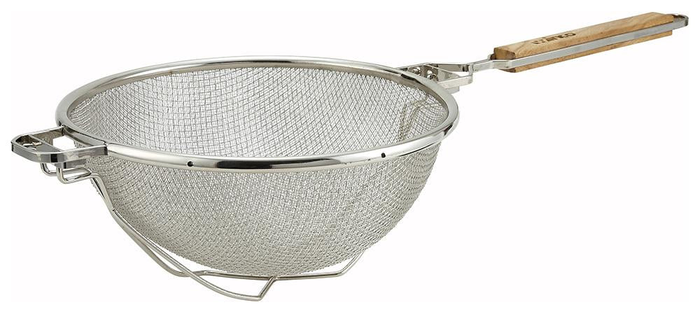 Nickel Plated 10.5" Reinforced Round Double Mesh Strainer with Flat Handle - Chefcoca