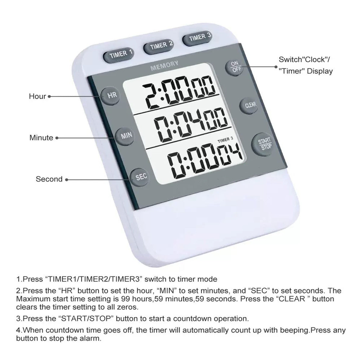 3 Channel Group LCD Display Timer - Chefcoca