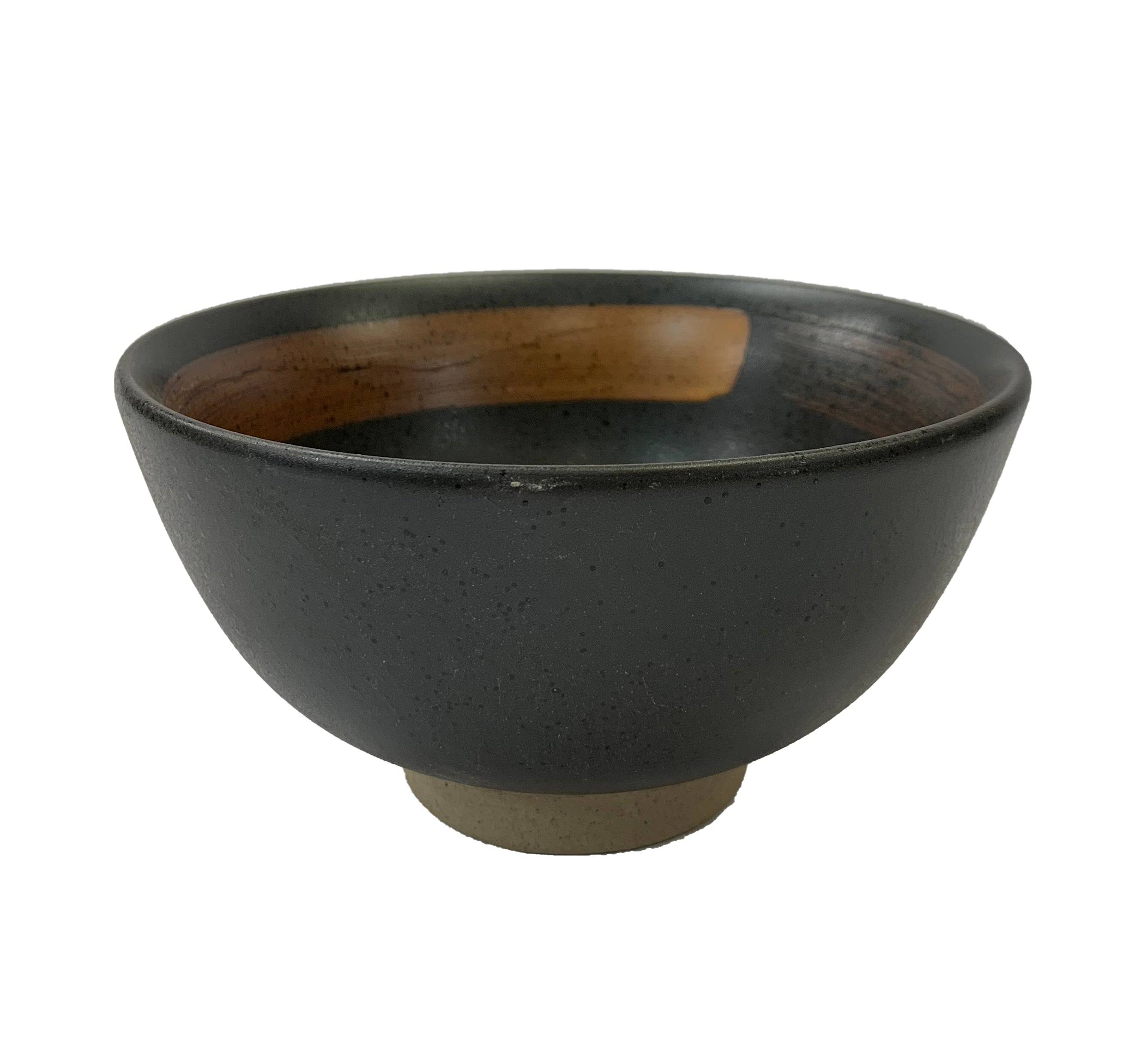 Matte Slate Speckled Noodle Bowl with Burnt Orange Ribbon (6.25" Dia x 3.25"H) - Chefcoca