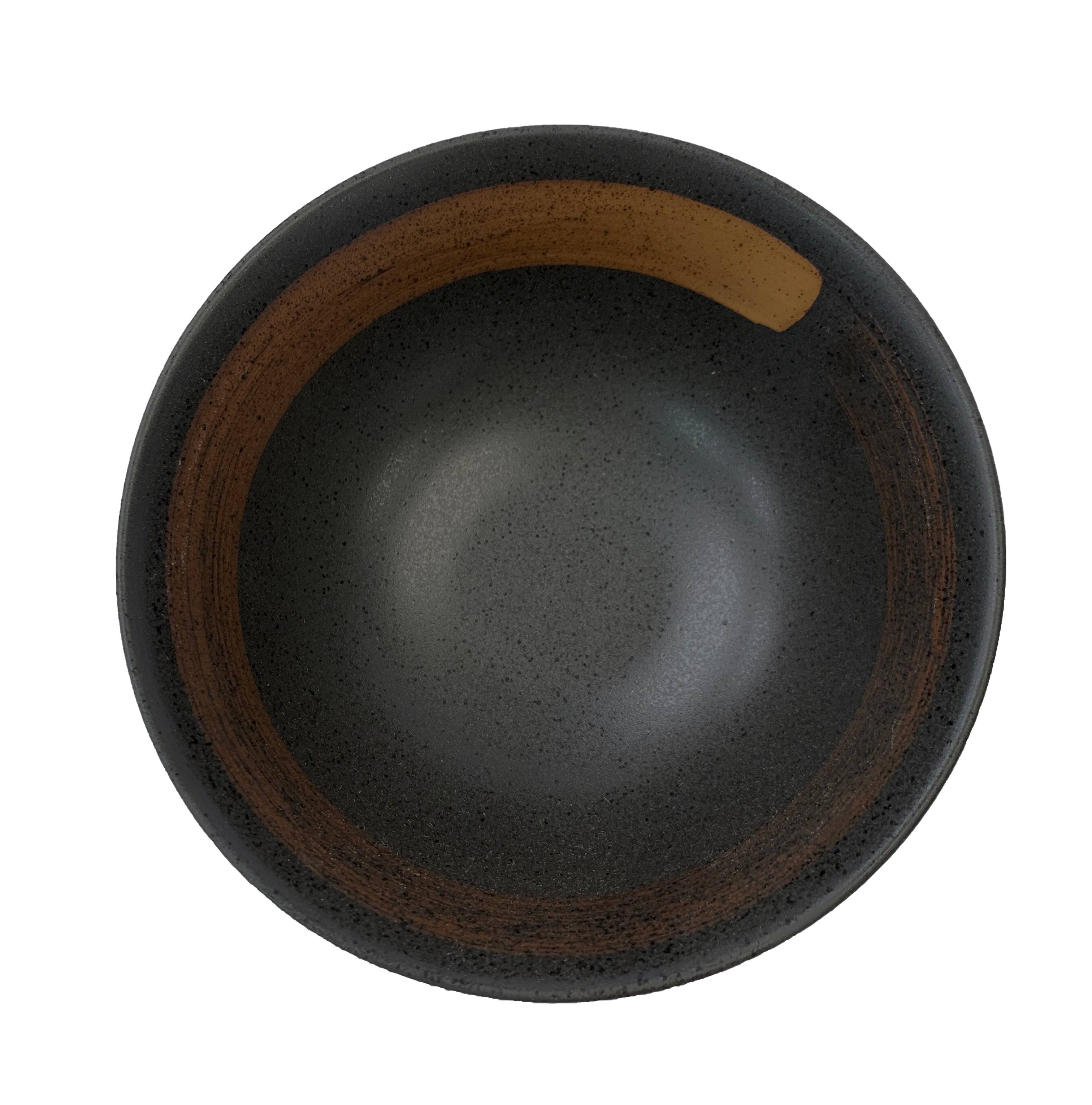 Matte Slate Speckled Noodle Bowl with Burnt Orange Ribbon (6.25" Dia x 3.25"H) - Chefcoca