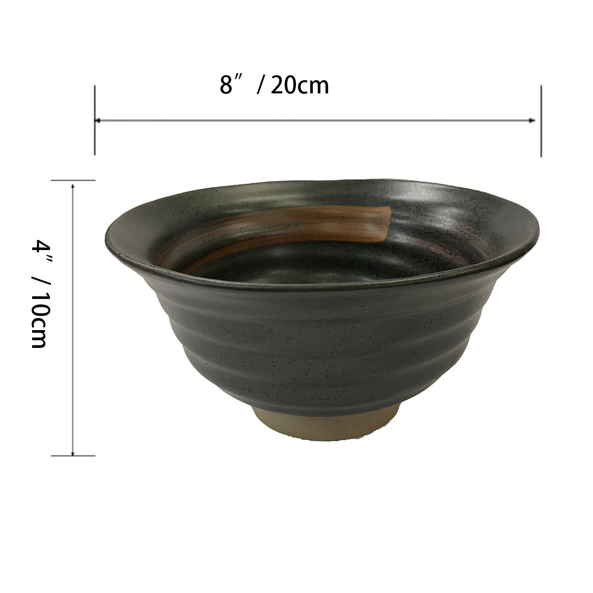 Matte Slate Speckled Noodle Bowl with Burnt Orange Ribbon (8" Dia x 4"H) - Chefcoca