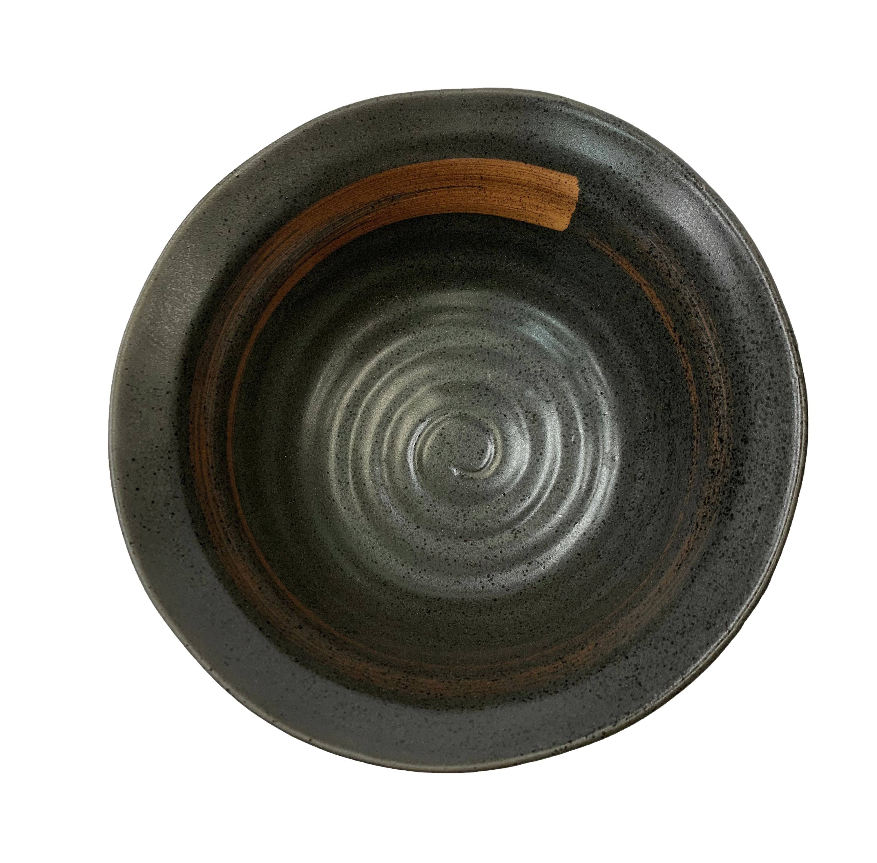 Matte Slate Speckled Noodle Bowl with Burnt Orange Ribbon (8" Dia x 4"H) - Chefcoca