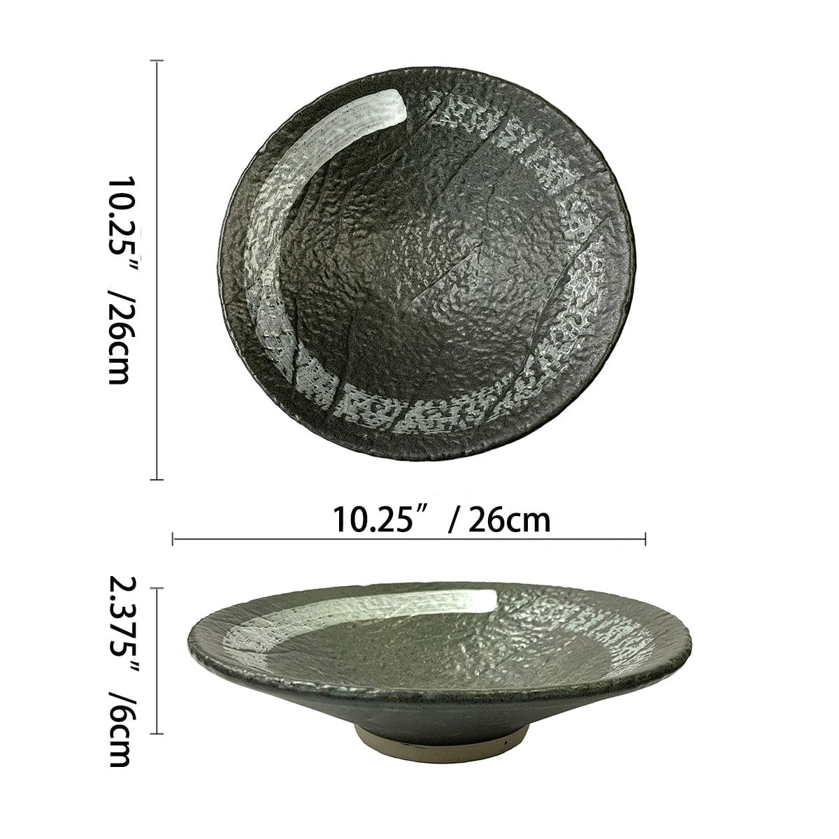 Matte Slate Speckled Shallow Bowl with Grey Ribbon (PTC00010) - Chefcoca