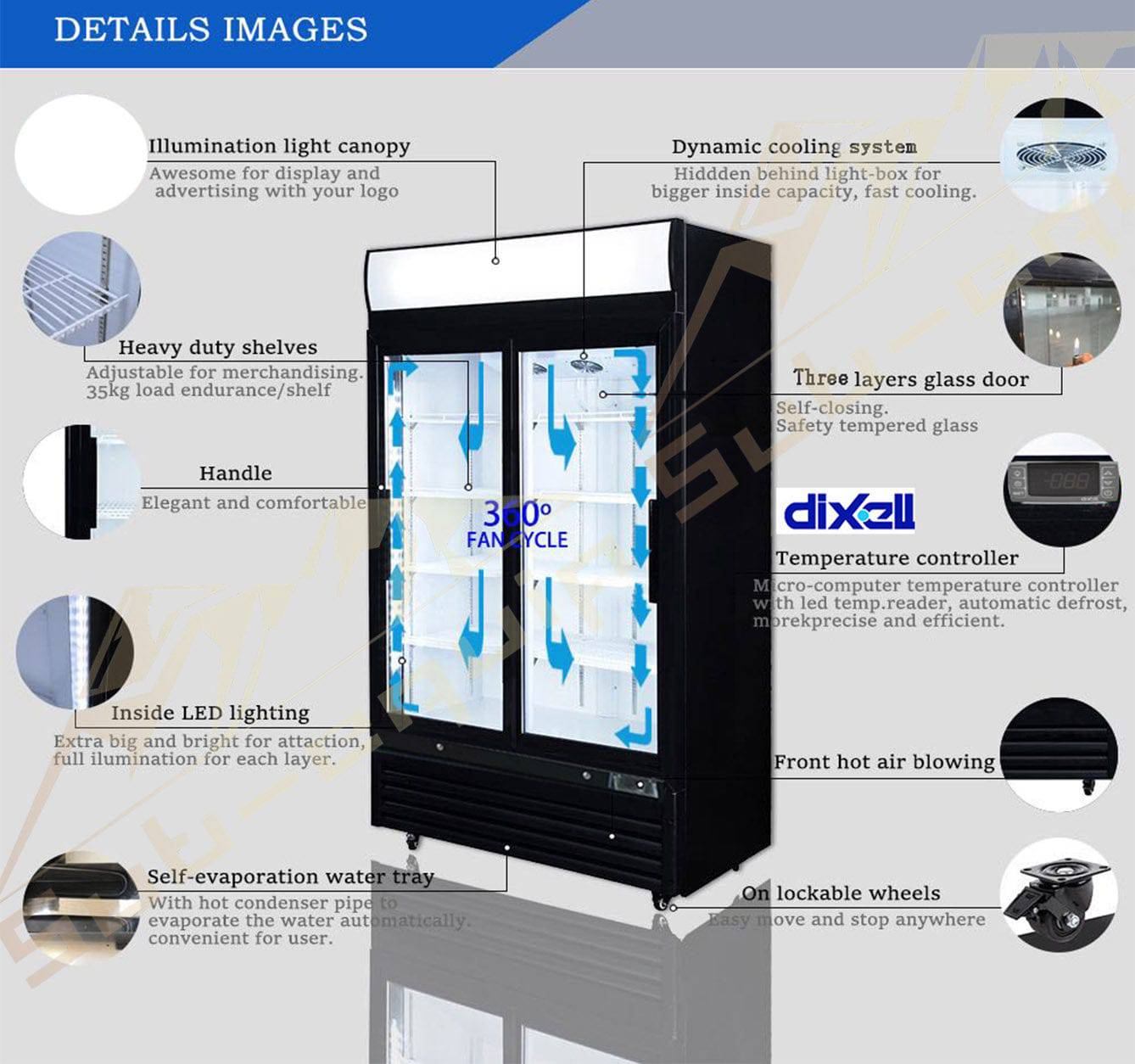 Sub-equip, 23ft³ Swinging Glass Door Refrigerated Merchandiser with LED Lighting - Chefcoca