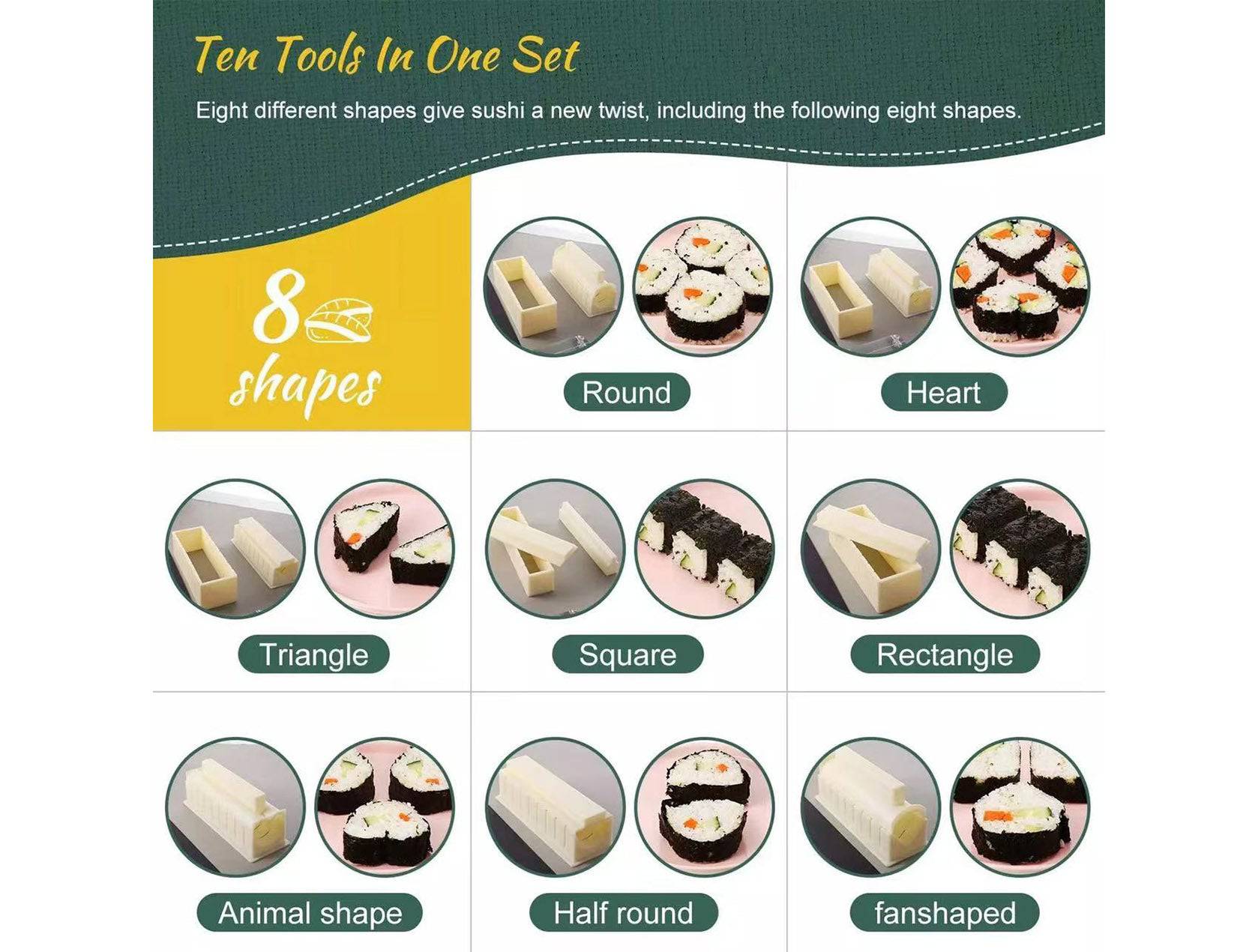 Plastic Sushi Box Mold Kit, 10 Piece set - Chefcoca