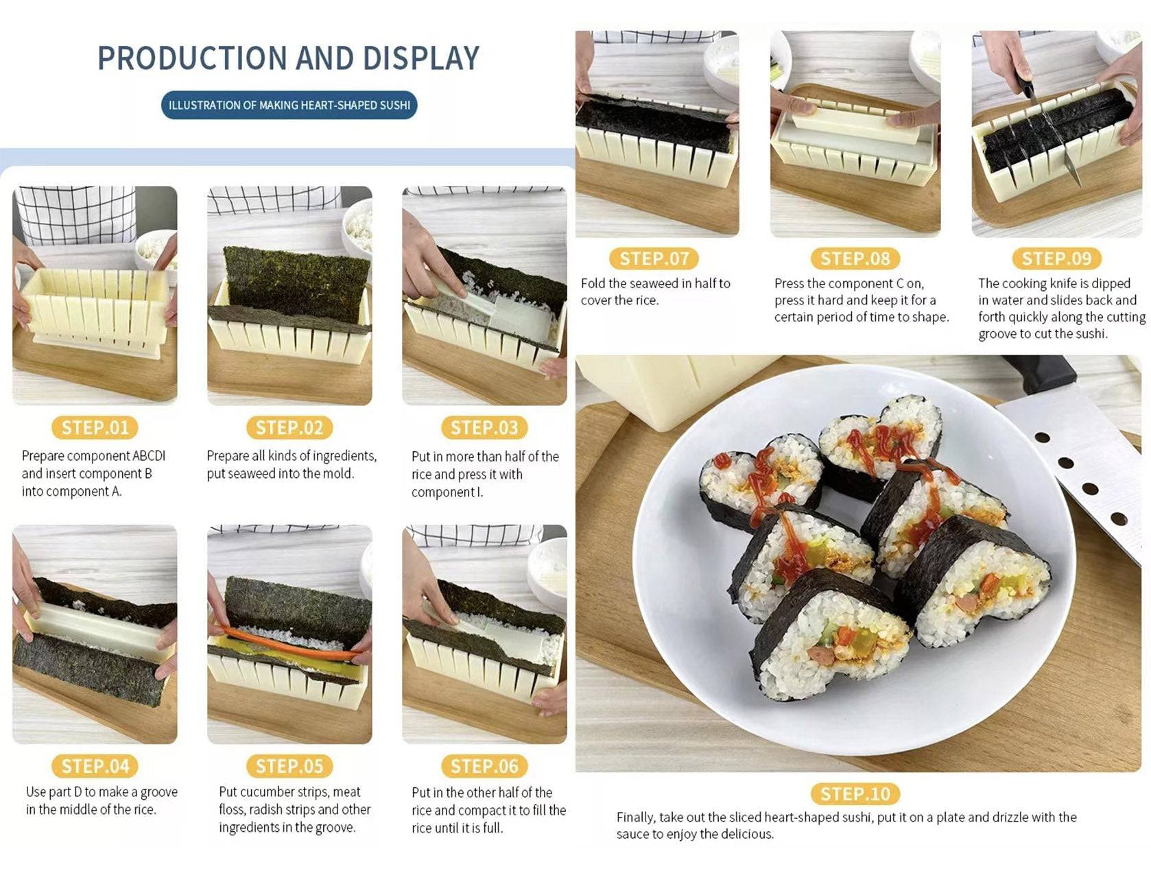 Plastic Sushi Box Mold Kit, 10 Piece set - Chefcoca