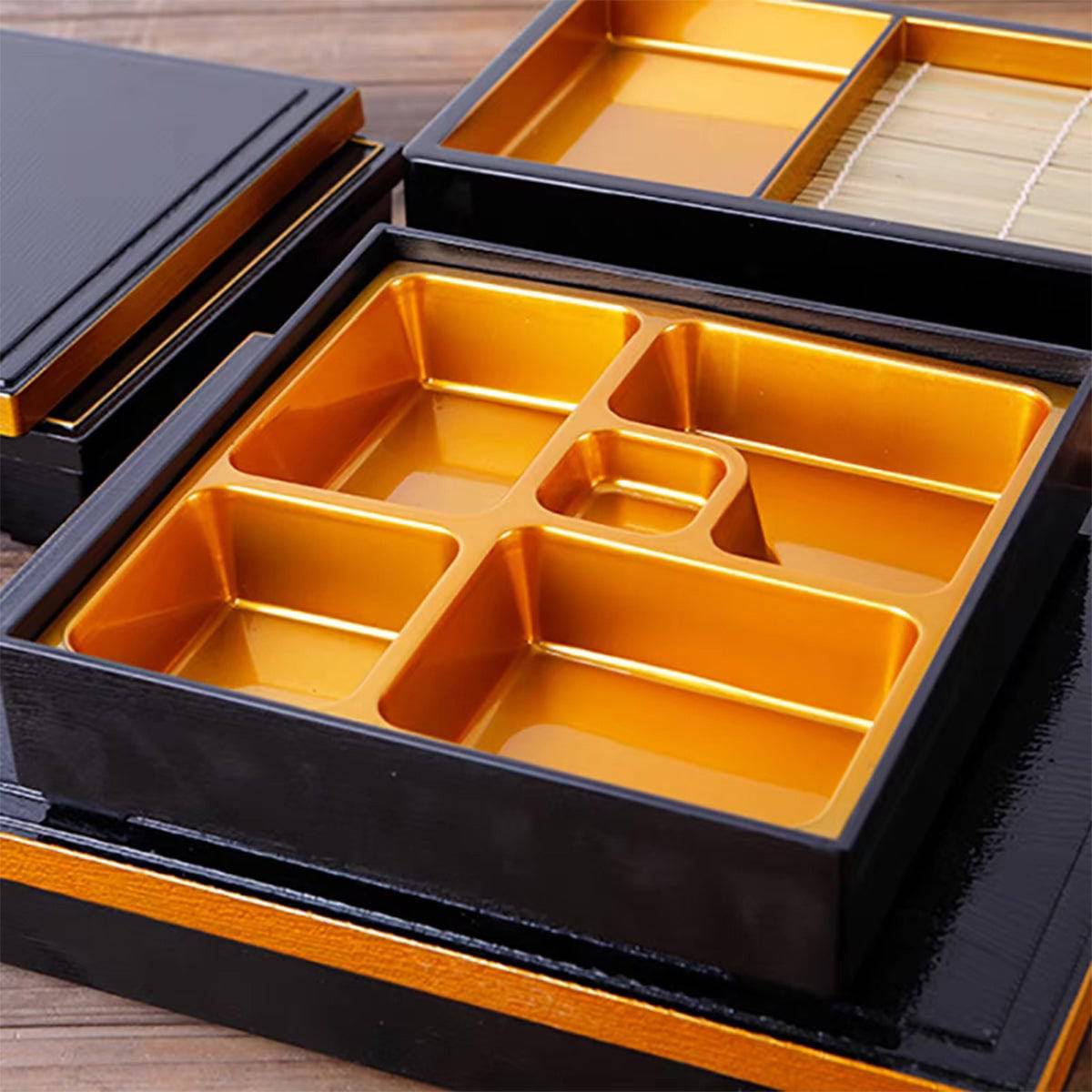 Black Bento Box With Lid, 8"x8", 4 Compartment - Chefcoca