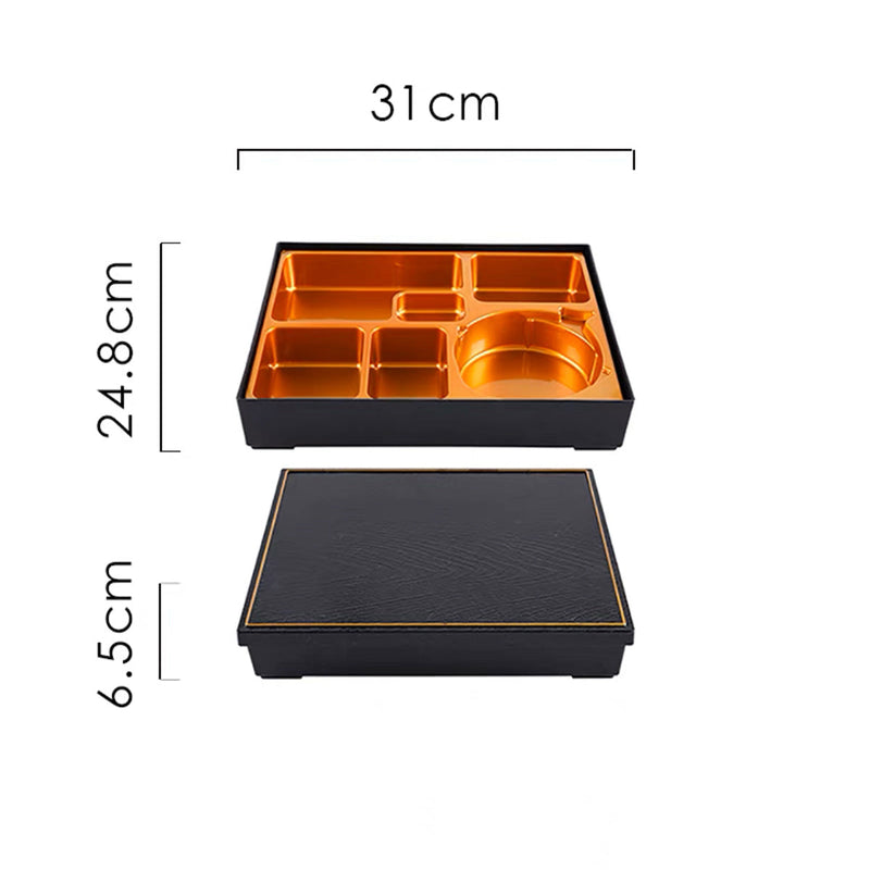 Black Bento Box With Lid, 12.25"x9.75", 5 Compartment