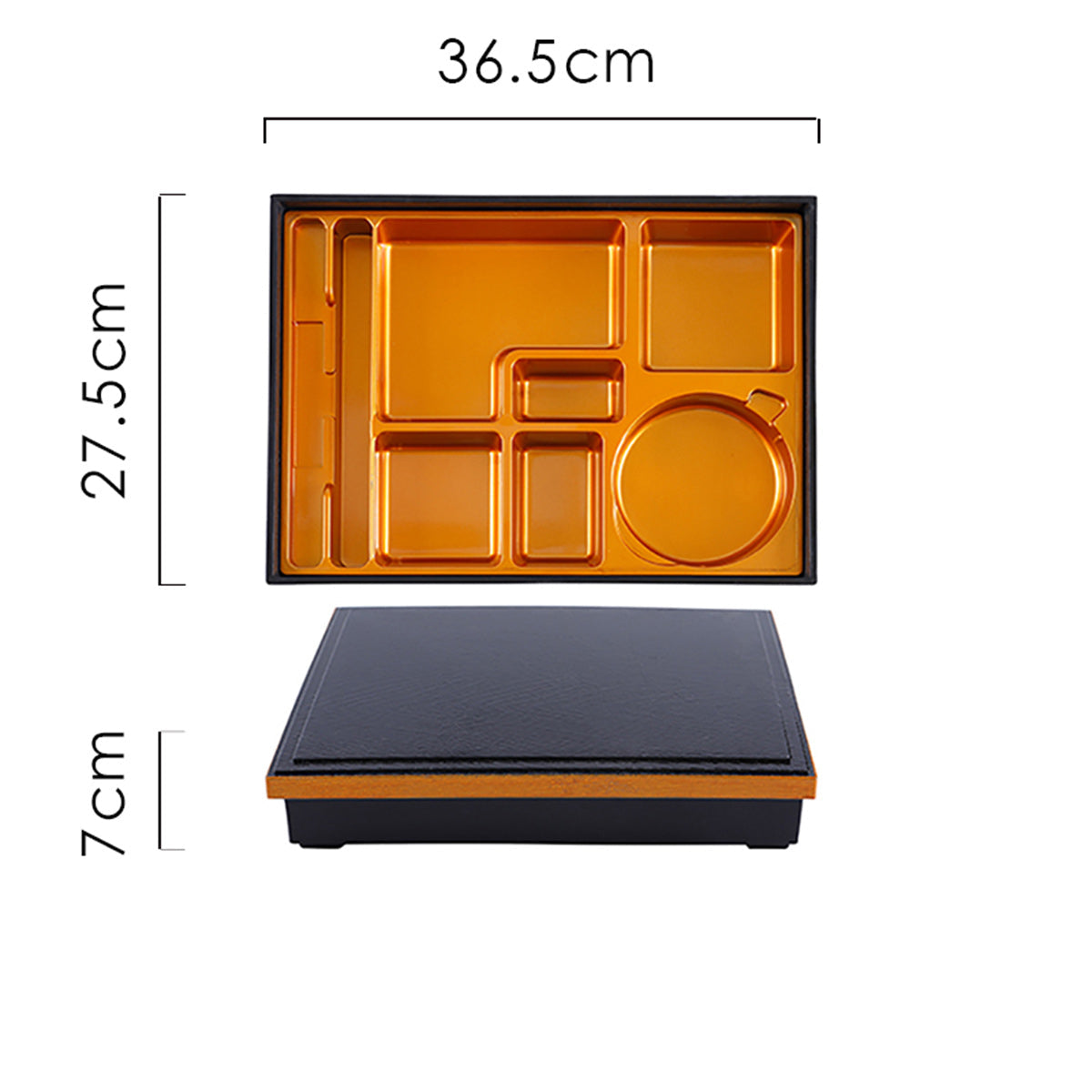 Black Bento Box With Lid, 14.25"x10.75", 5 Compartment with bowl - Chefcoca