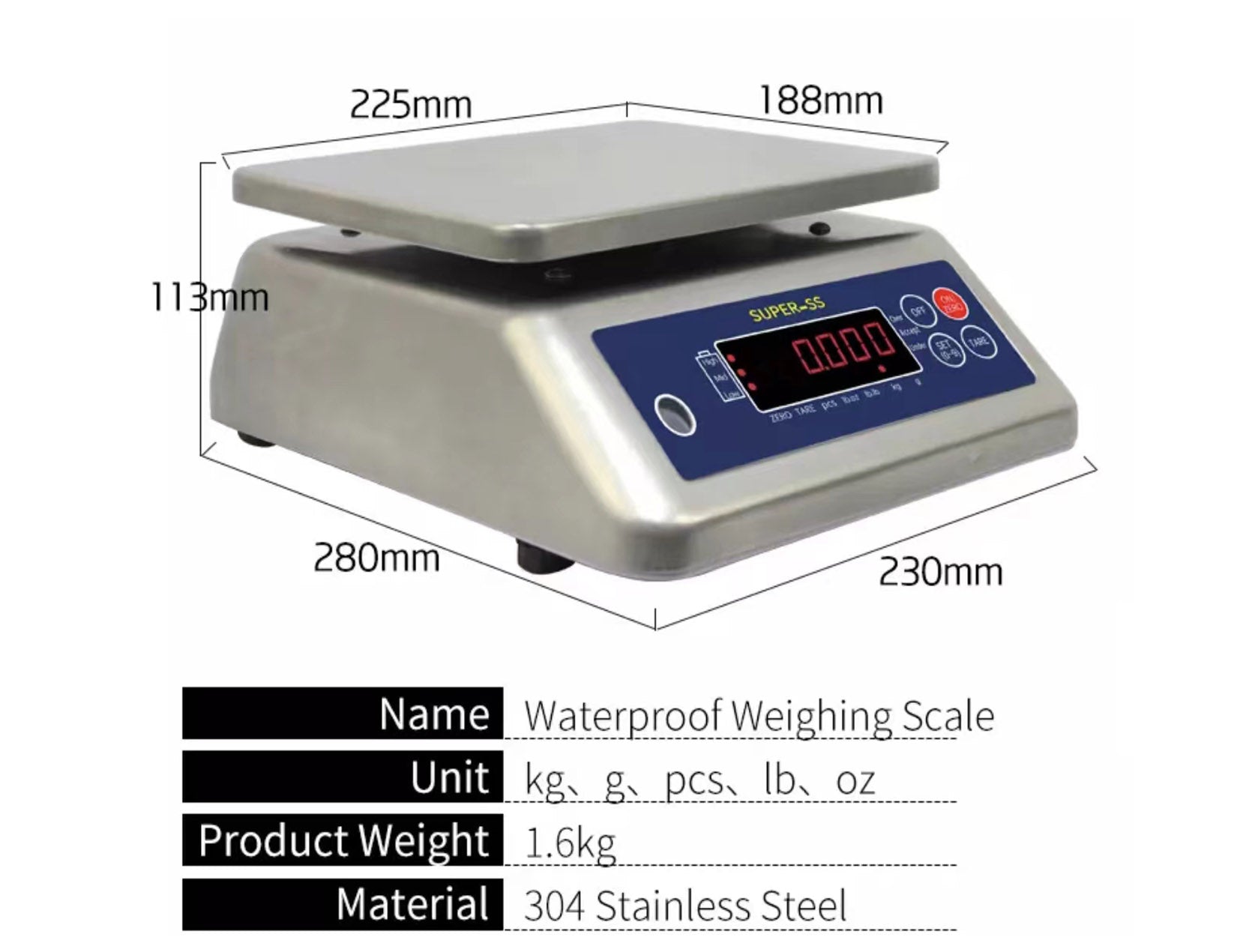 Stainless Steel Waterproof Weighing Scale,30kg - Chefcoca