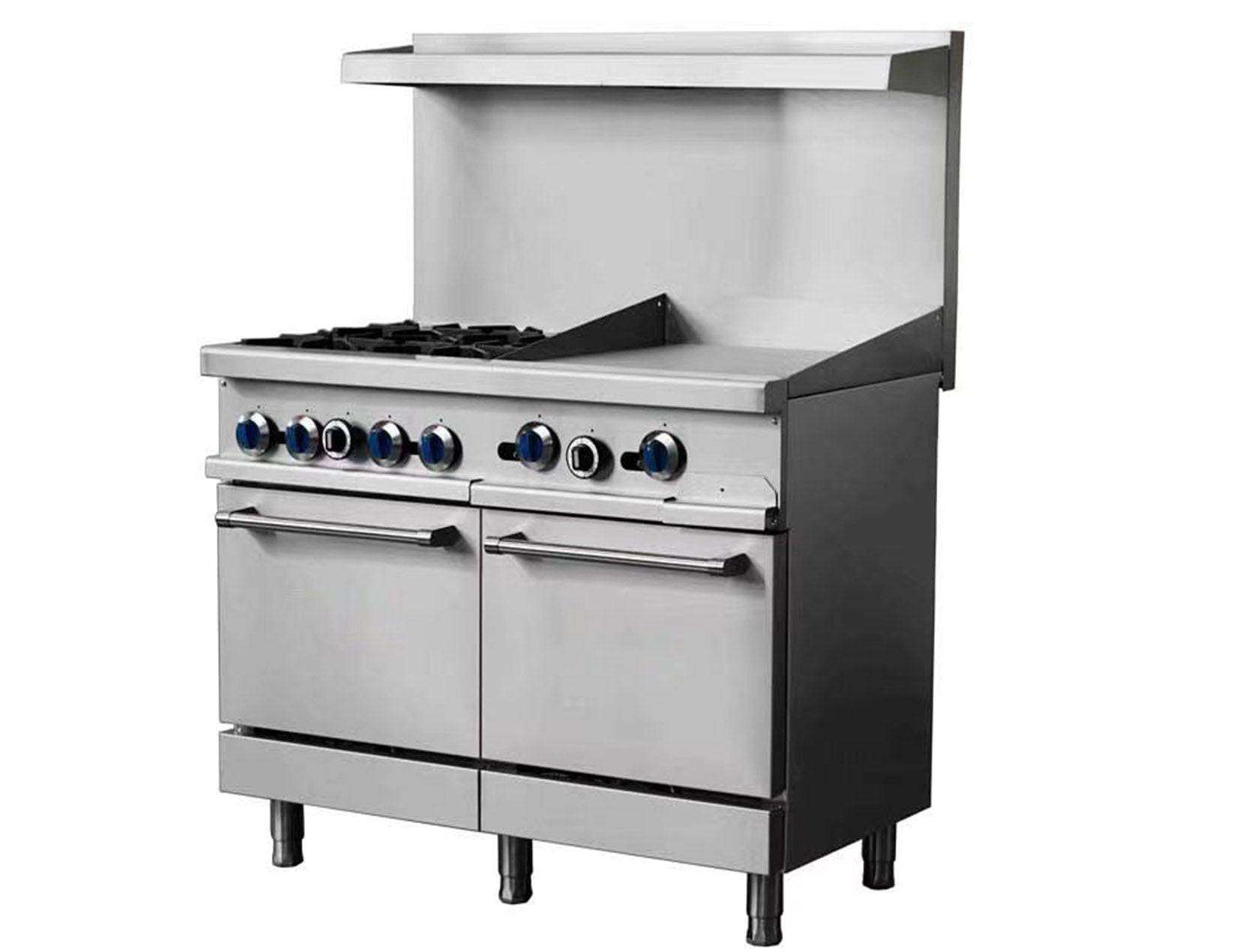 Turbo Range Liquid Propane 4 Burner 48" Range with 24" Thermostatic Griddle and 2 Space Saver Ovens - Chefcoca