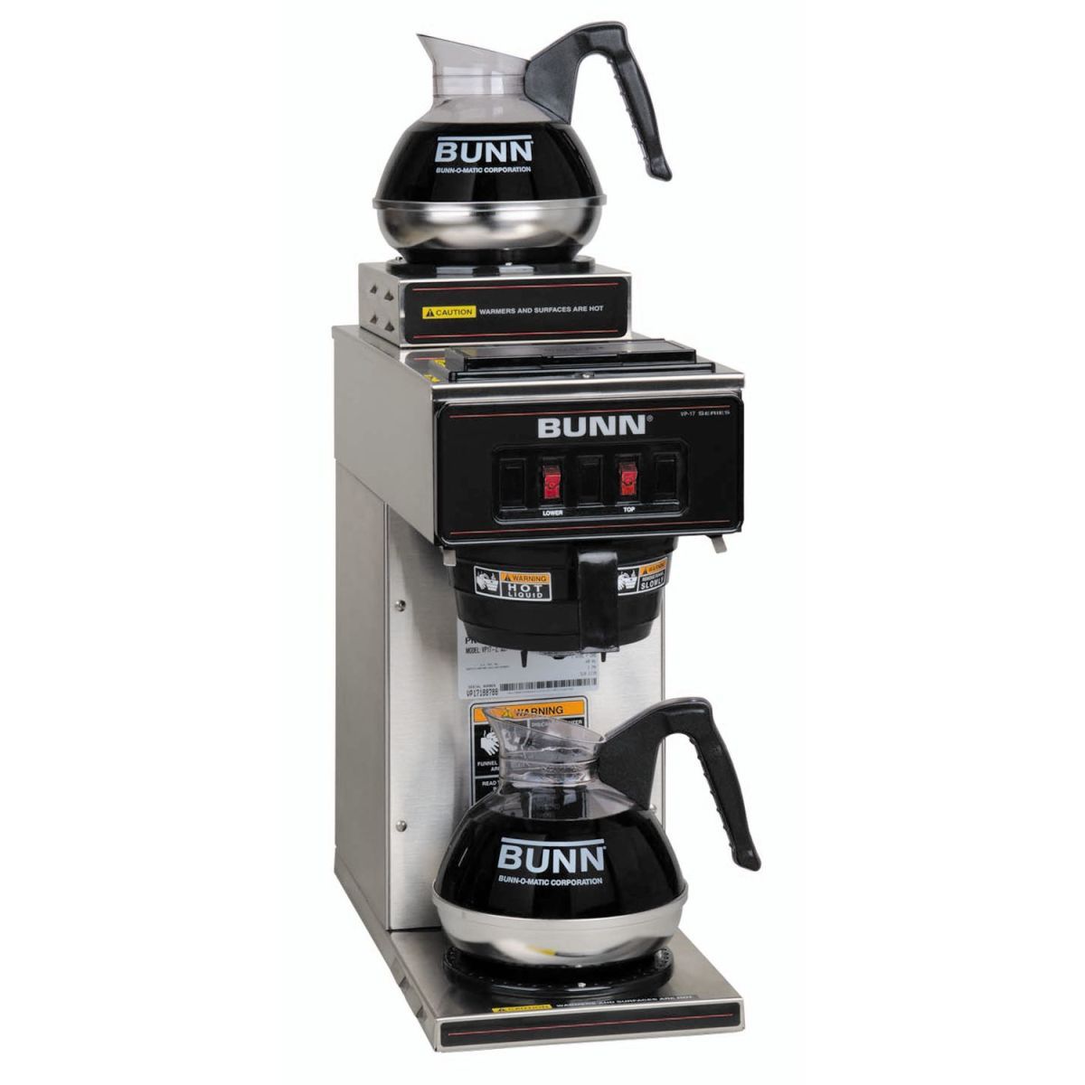 Bunn VP17-2 Stainless Steel 12 Cup Pourover Coffee Brewer with 1 Warmer and 1 Upper - Chefcoca