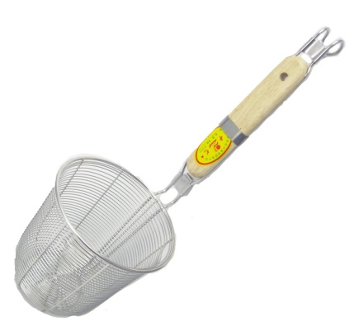 Wired Stainless Steel Noddle Strainer with Wooden Handle (14cm Diameter, 13cm Height) - Chefcoca